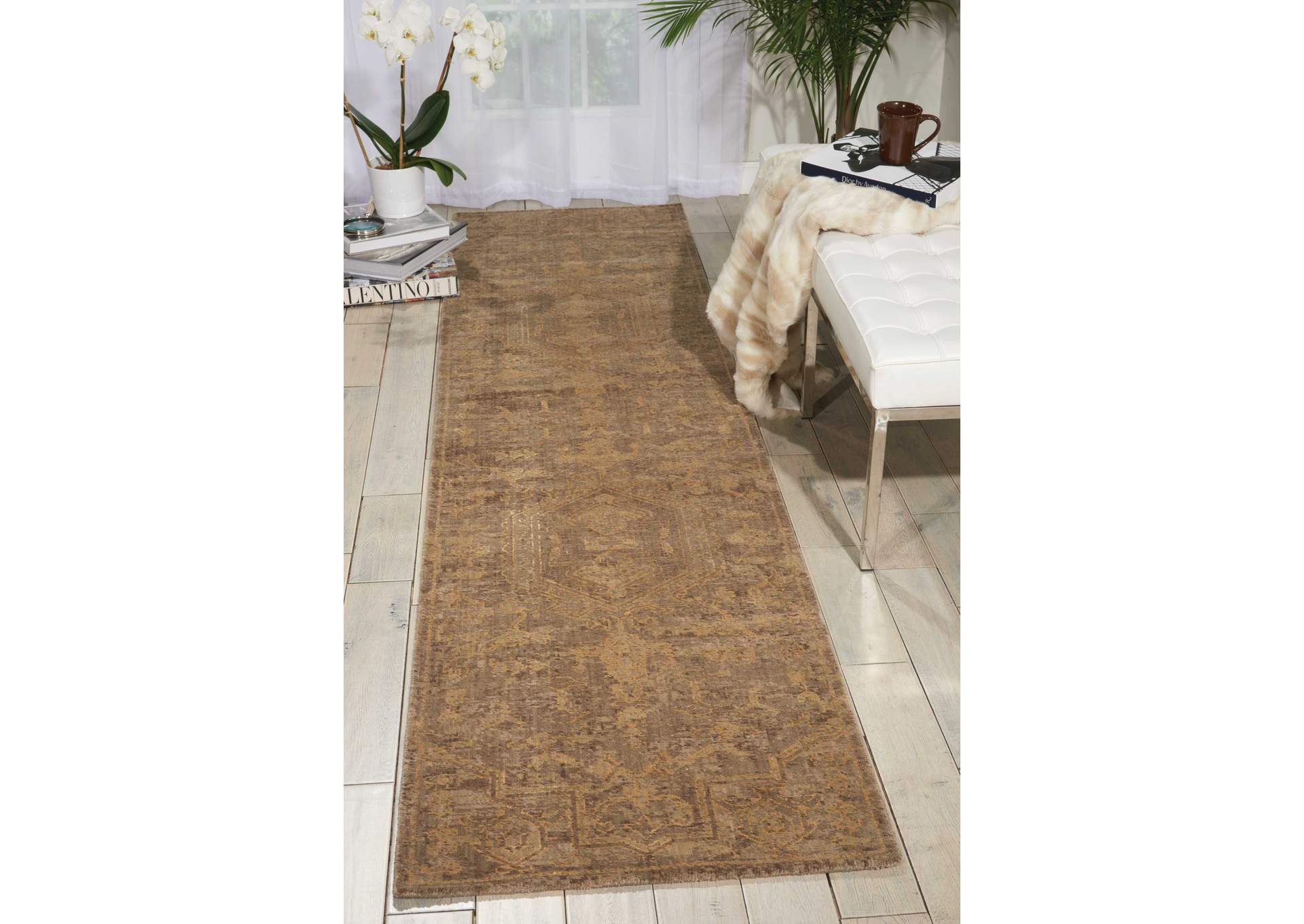 Nourison Silken Allure SLK15 Beige 10' Runner Hallway Rug,Nourison