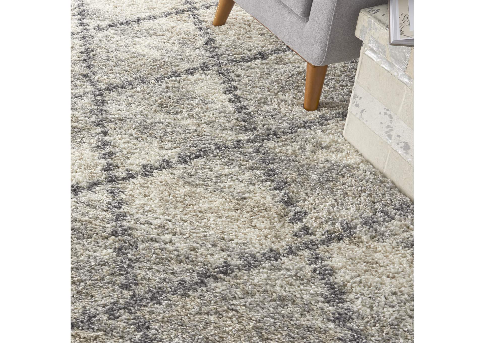 Nourison Oslo Shag OSL01 9'x12' Oversized Ivory and Grey Scandinavian Shag Rug,Nourison