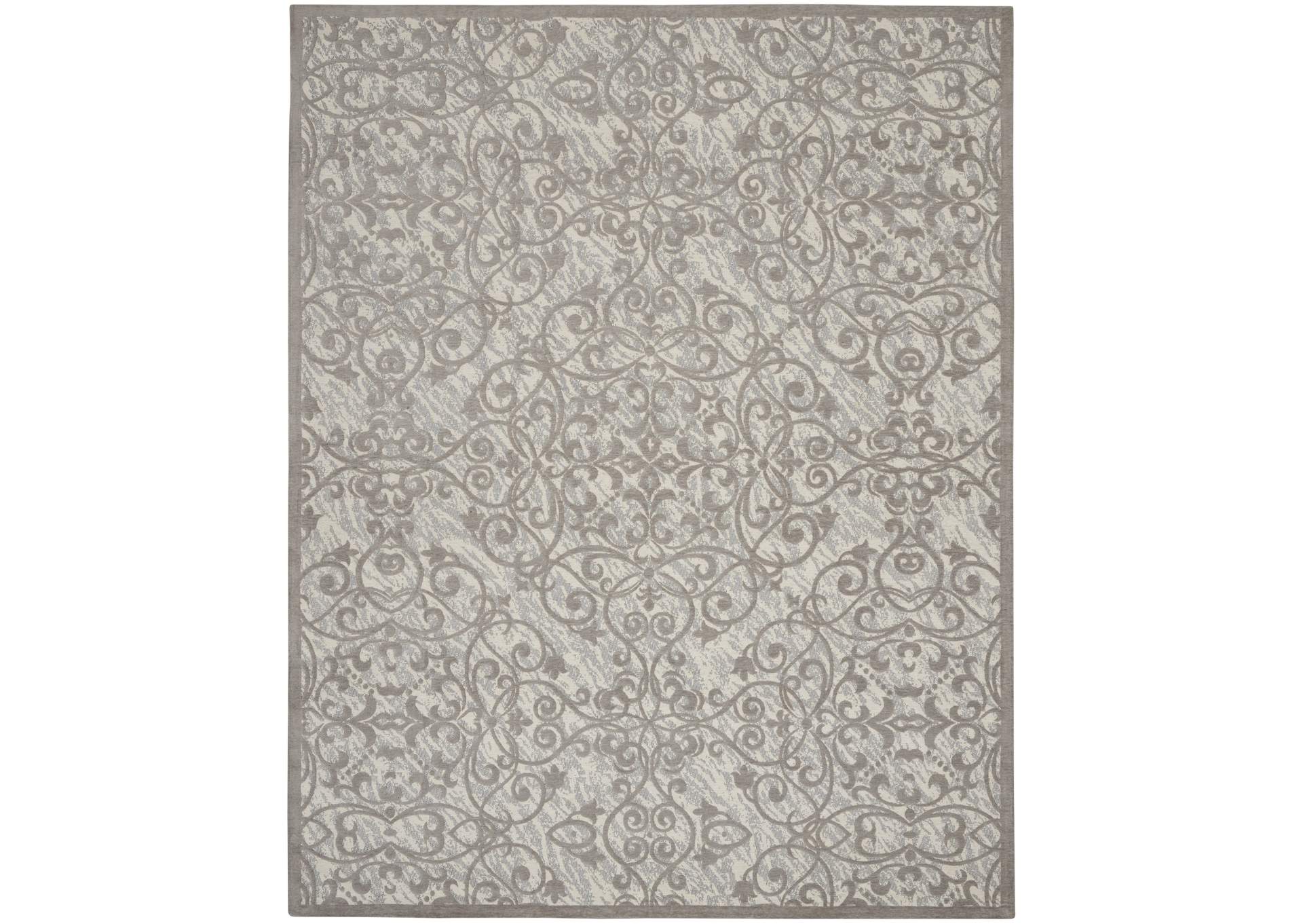 Nourison Damask DAS01 Grey and Ivory 8'x10' Large Flat Rug,Nourison