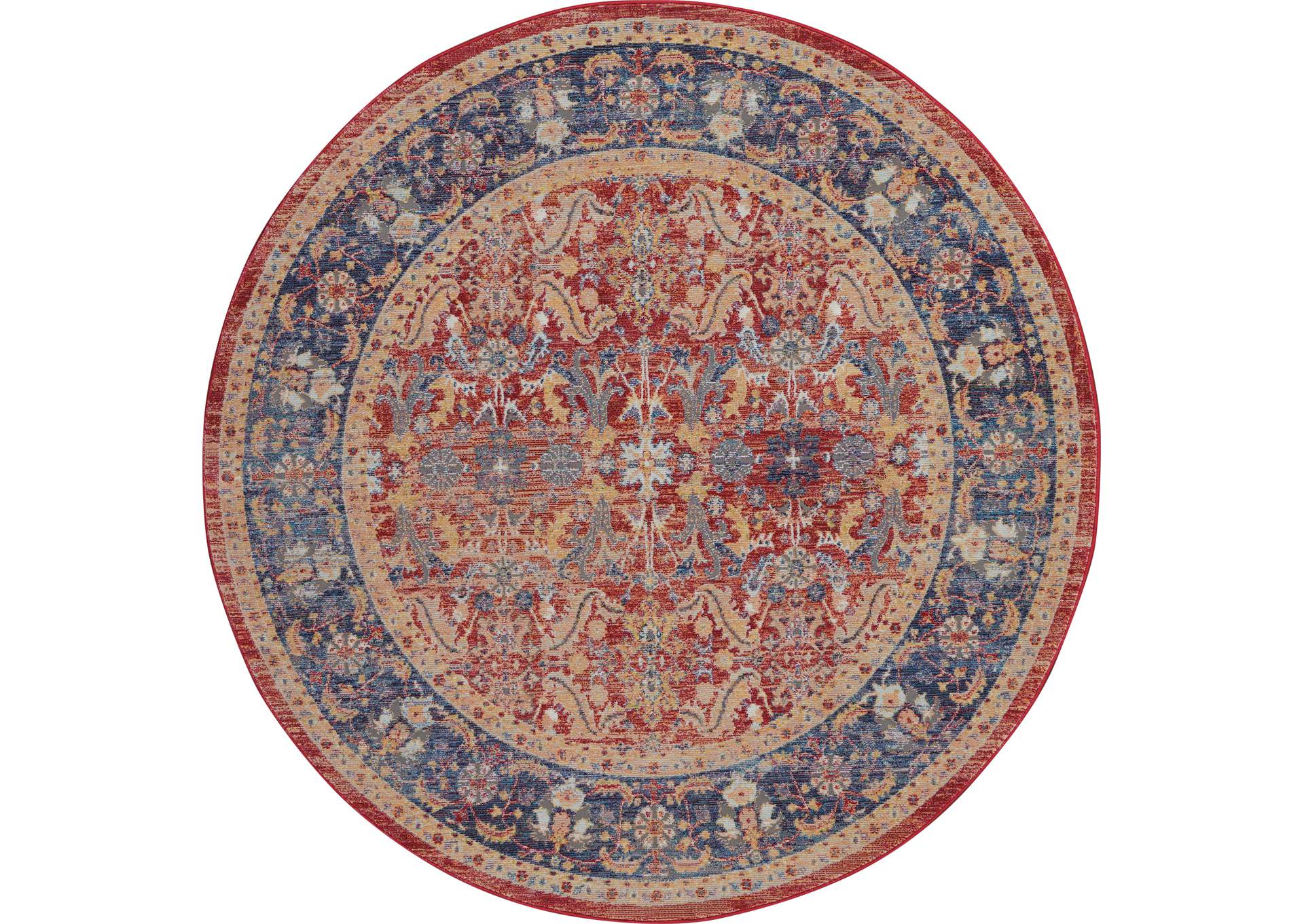 Nourison Ankara Global ANR02 Red and Blue Multicolor 4' Round Persian Area Rug,Nourison