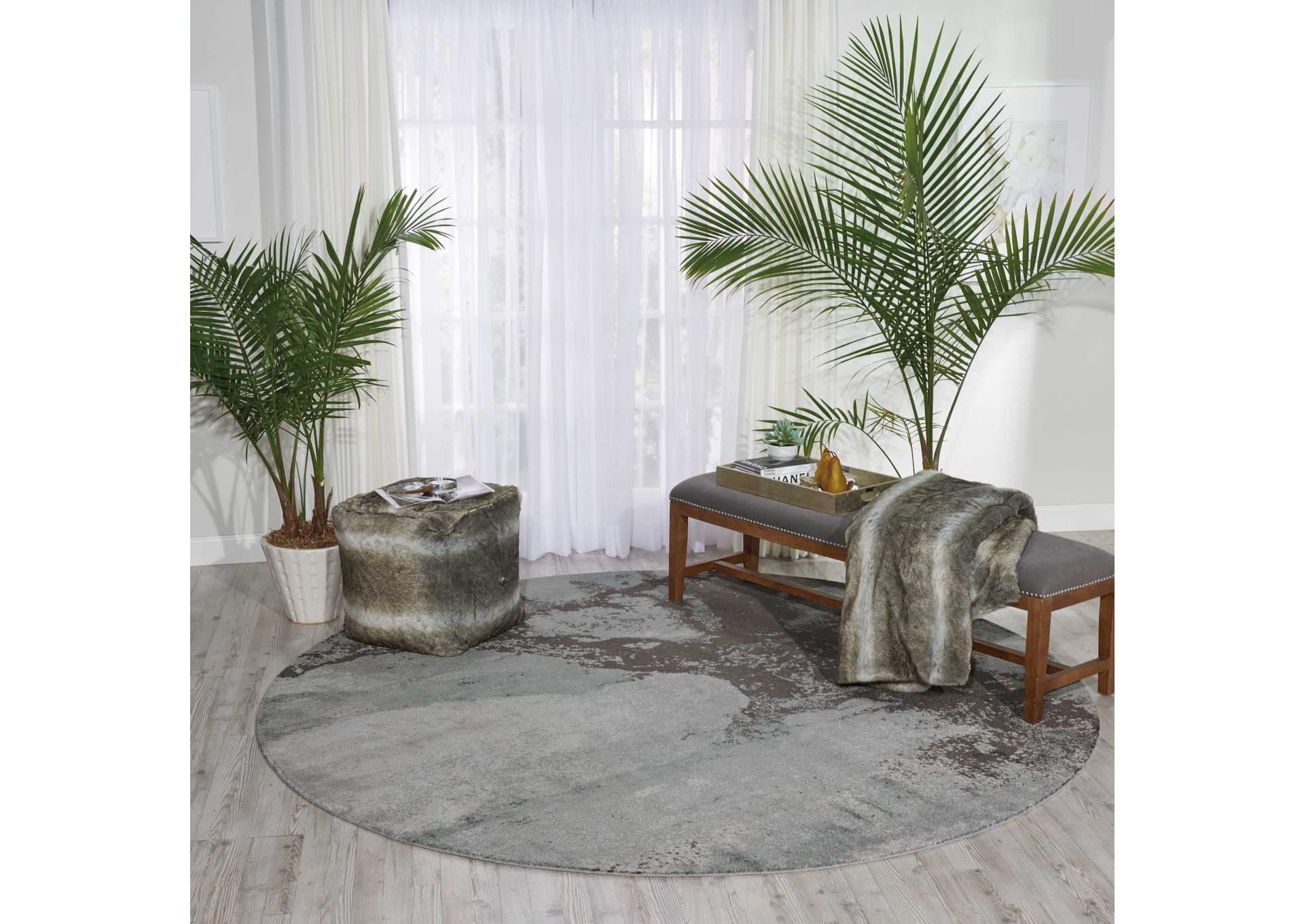 Nourison Twilight TWI07 Grey 8' Round Large Rug,Nourison