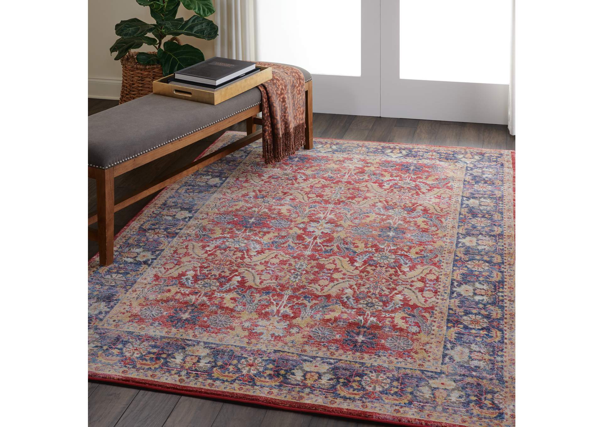 Nourison Ankara Global ANR02 Red and Blue Multicolor 5'x8' Persian Area Rug,Nourison
