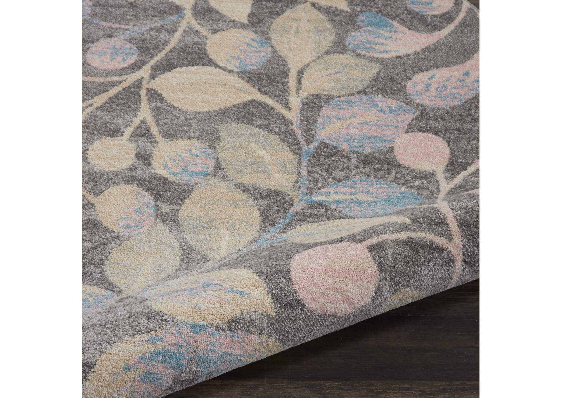 Nourison Tranquil TRA03 Beige and Grey 5' Round Botanical Area Rug,Nourison