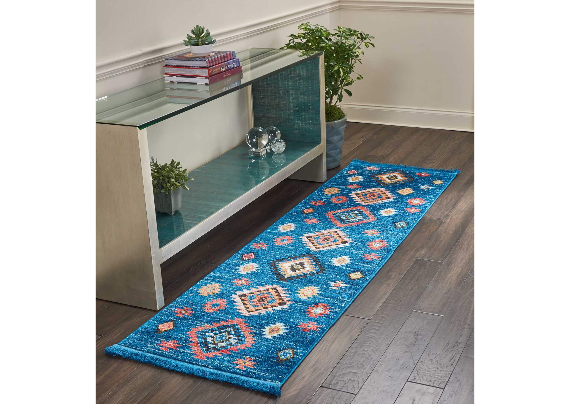 Nourison South Western NAV07 Blue 8' Runner Hallway Rug,Nourison