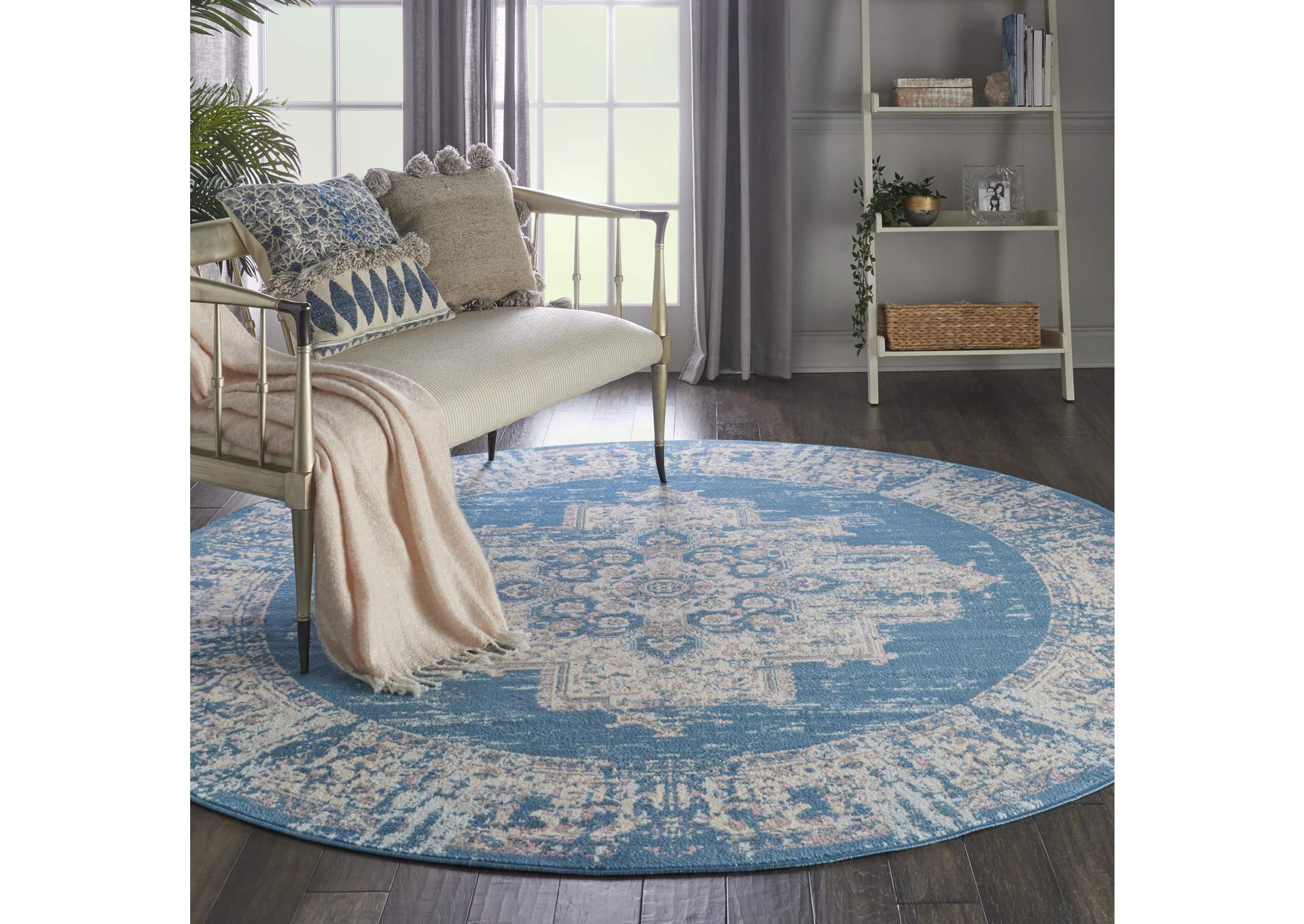 Nourison Grafix GRF14 Blue 8' Round Large Rug,Nourison