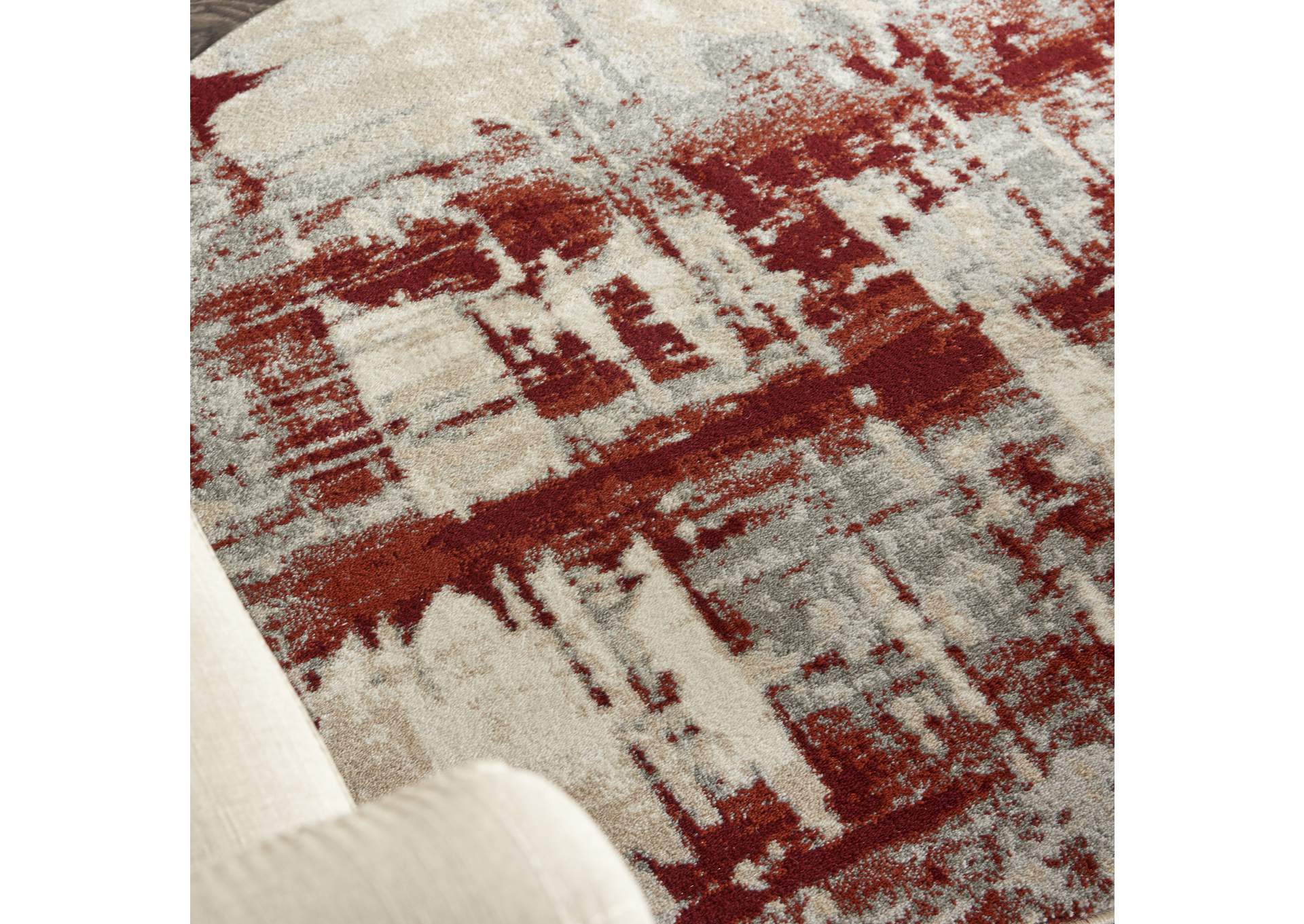 Nourison Maxell MAE14 White and Red 4'x6' Area Rug,Nourison