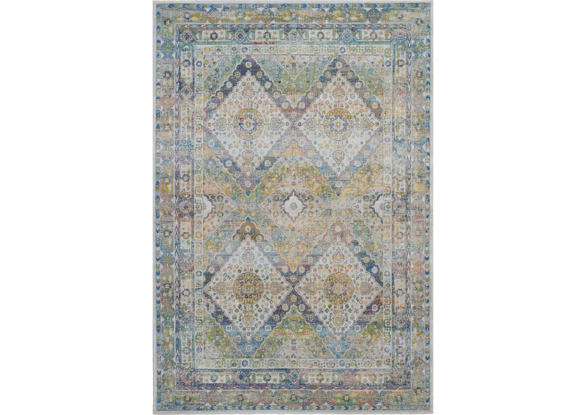 Nourison Ankara Global ANR07 Blue and Green 5'x8' Farmhouse Area Rug,Nourison