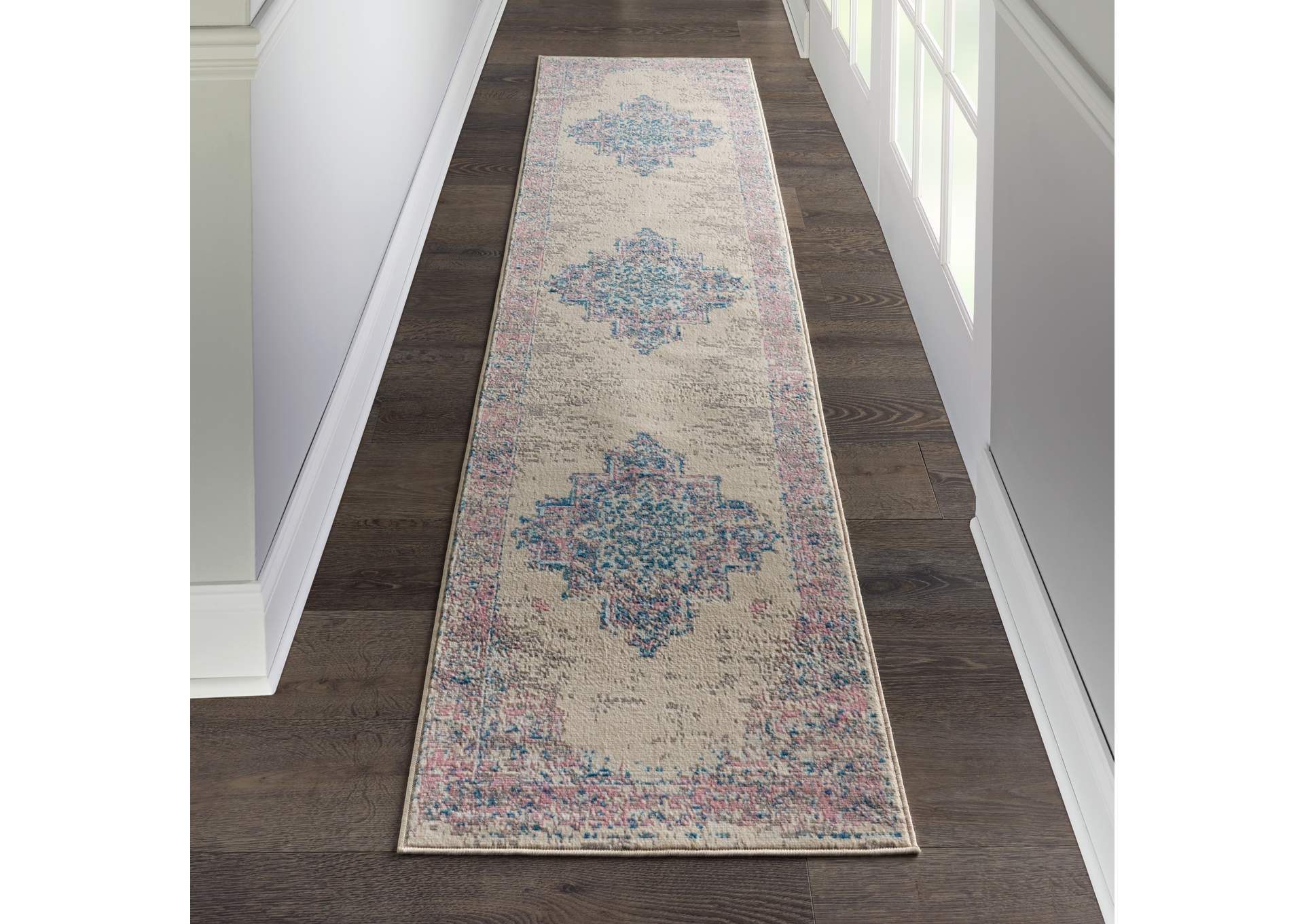 Nourison Grafix GRF14 White and Pink 10' Runner Hallway Rug,Nourison