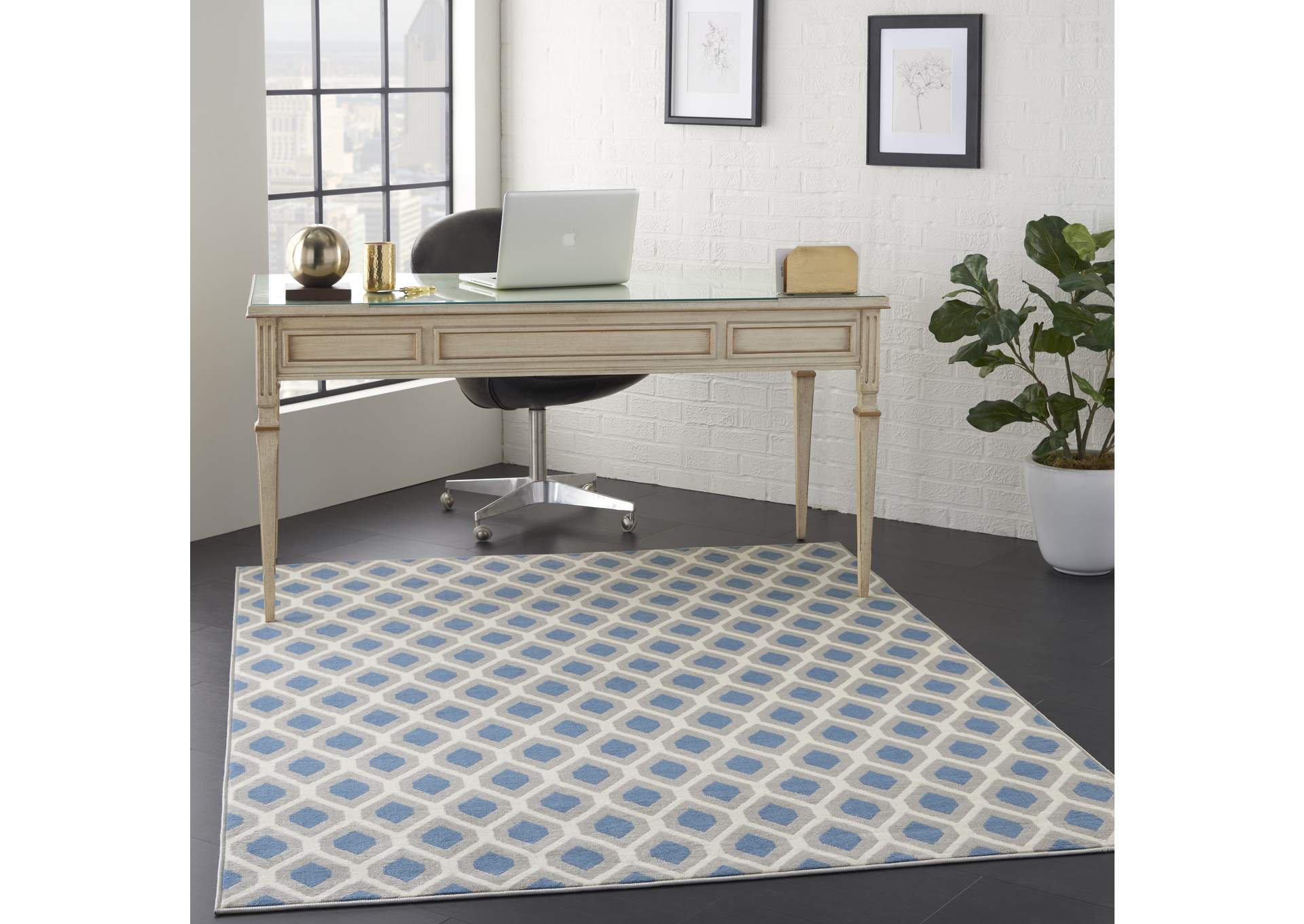 Nourison Grafix GRF22 Blue and Grey 5'x7' Area Rug,Nourison