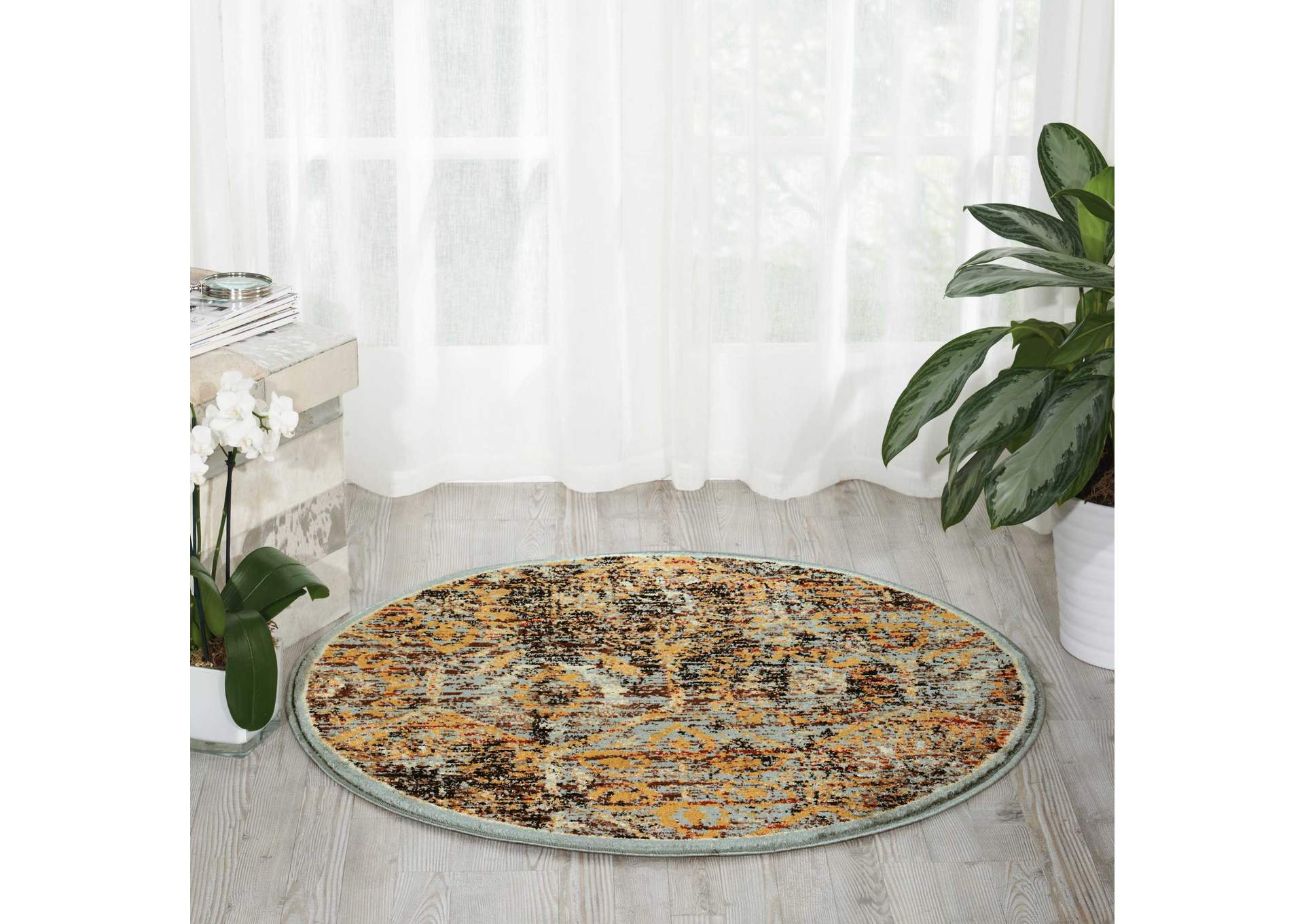 Nourison Delano DEL06 Blue 3' Round Area Rug,Nourison