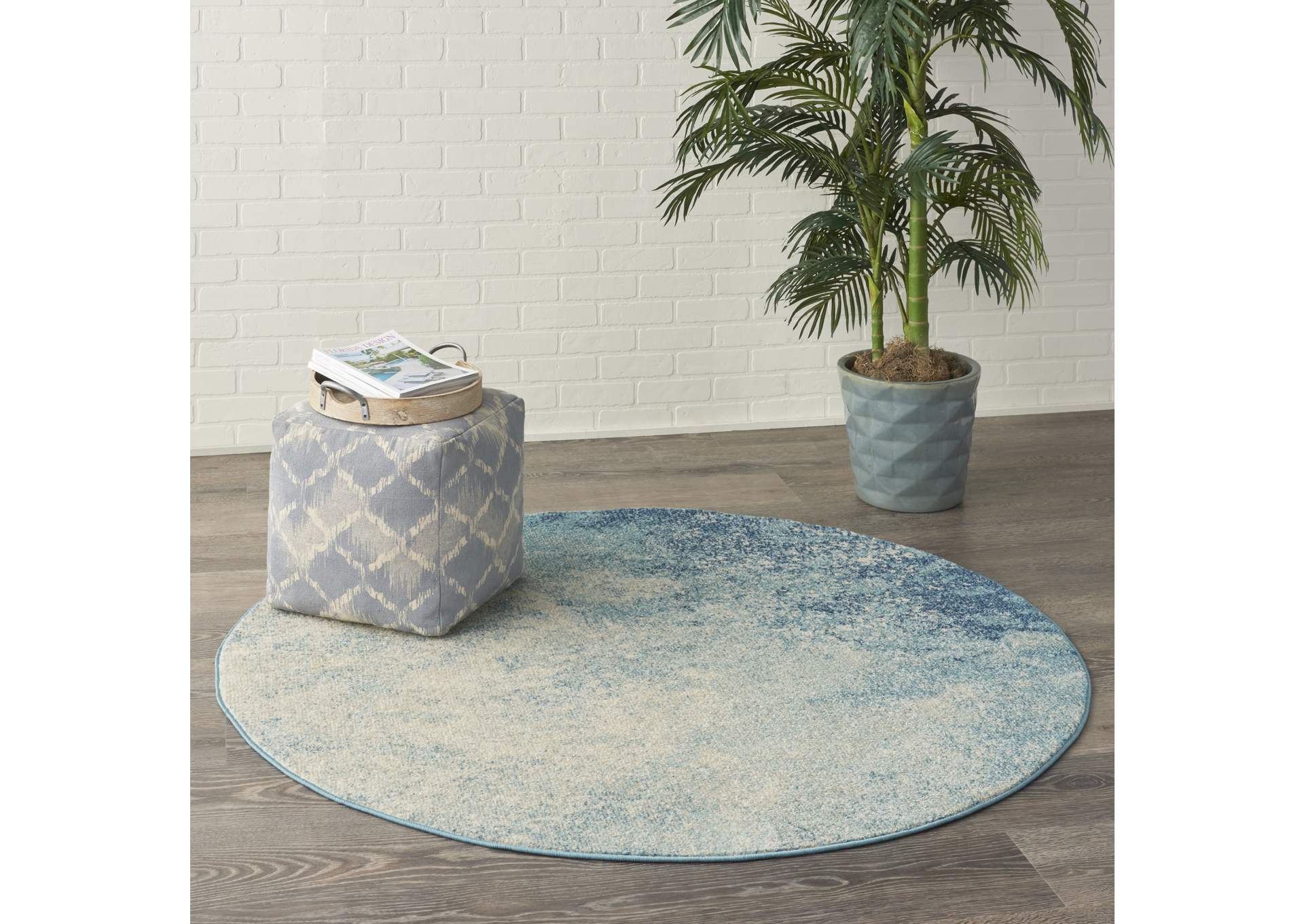 Nourison Passion 5' Round Navy Light Blue Area Rug,Nourison