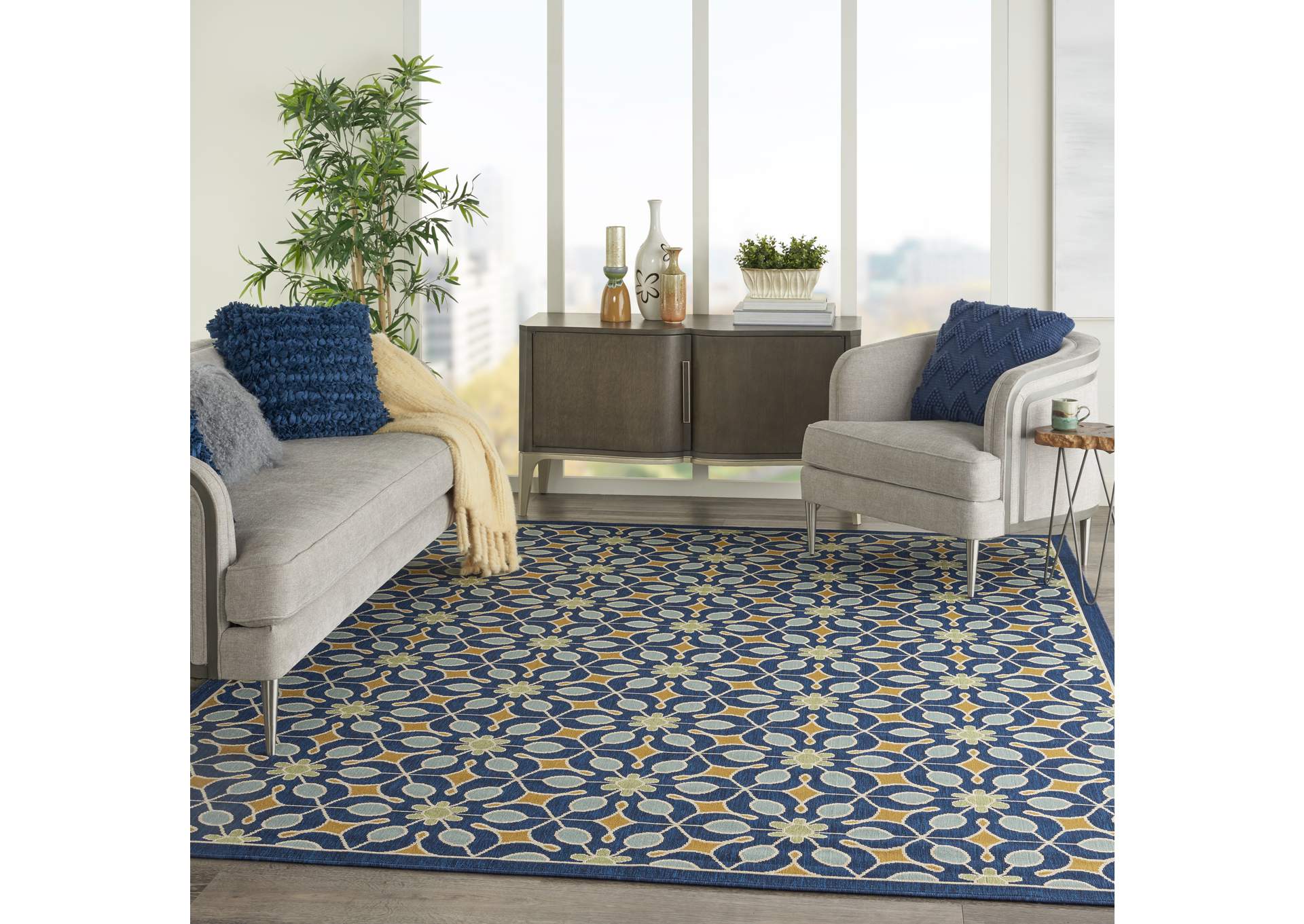 Nourison Caribbean CRB07 Navy Blue 7'x10' Large Rug,Nourison