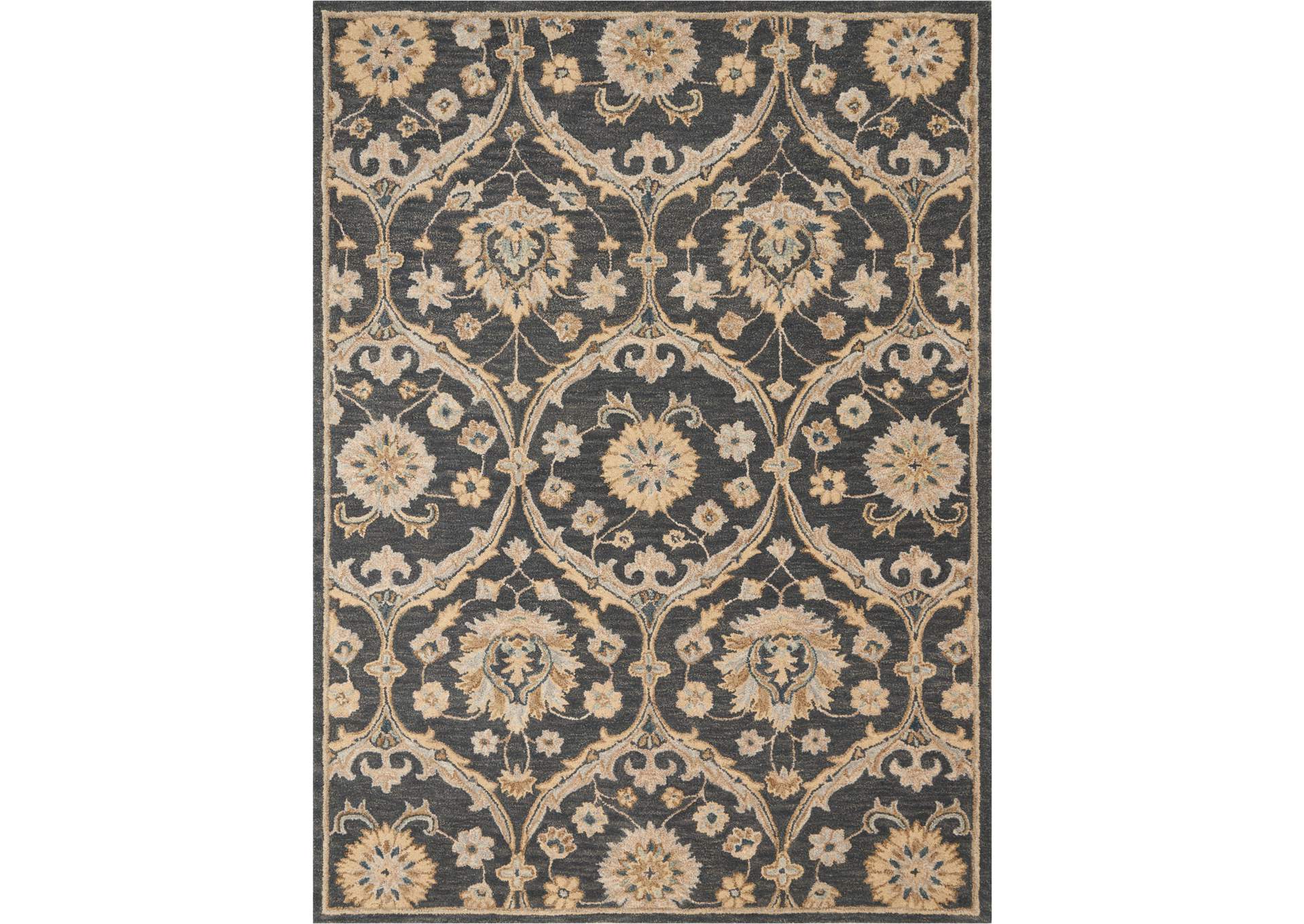 Nourison Jazmine JAZ03 Dark Blue and Gold 5'x8' Moroccan Area Rug,Nourison