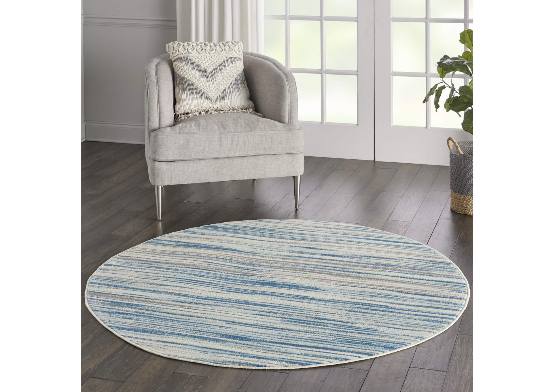 Nourison Jubilant JUB04 Teal Blue and White 5' Round Beach Area Rug,Nourison