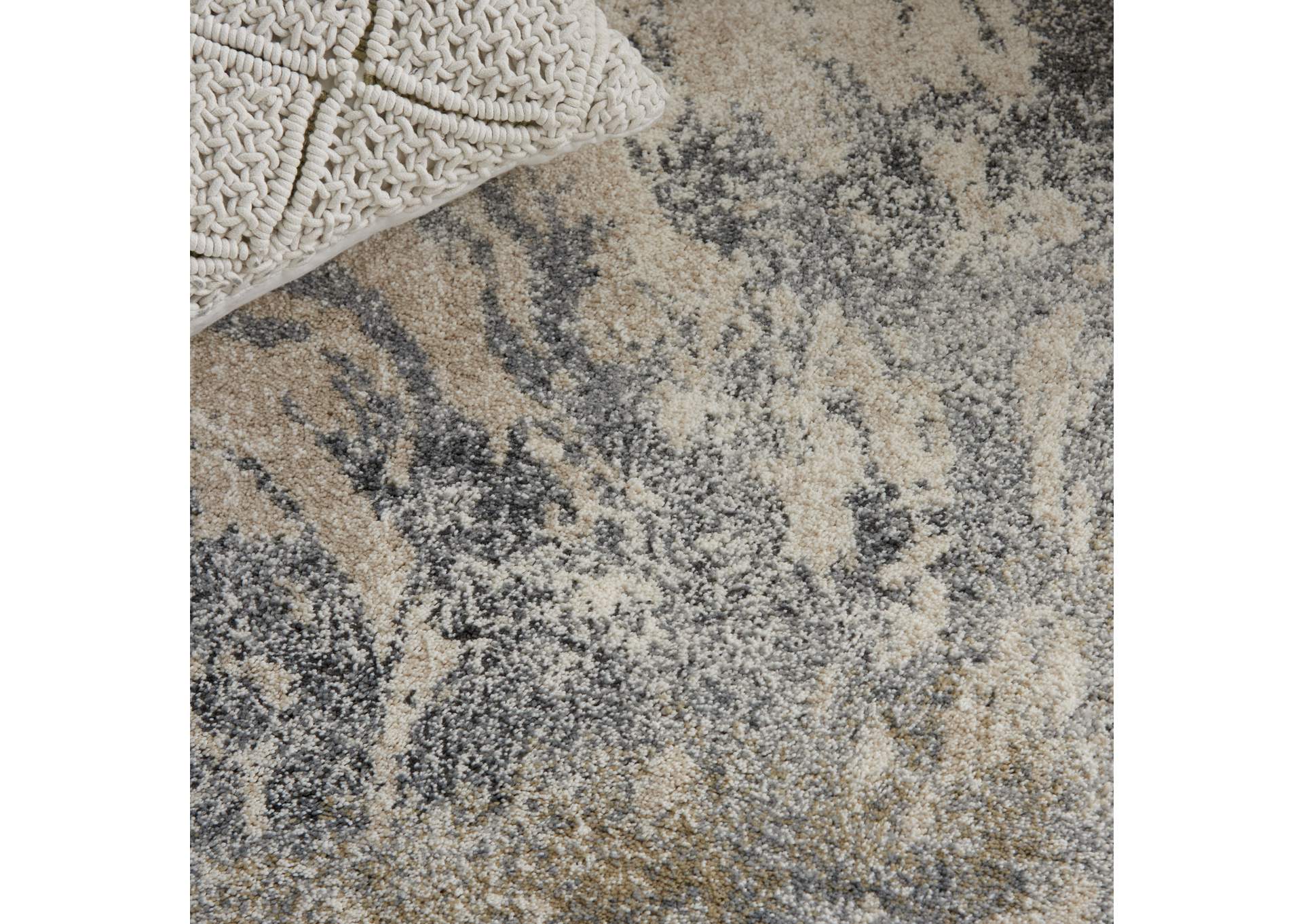 Nourison Fusion FSS16 Beige and Grey 5'x7' Low-pile Shag Area Rug,Nourison