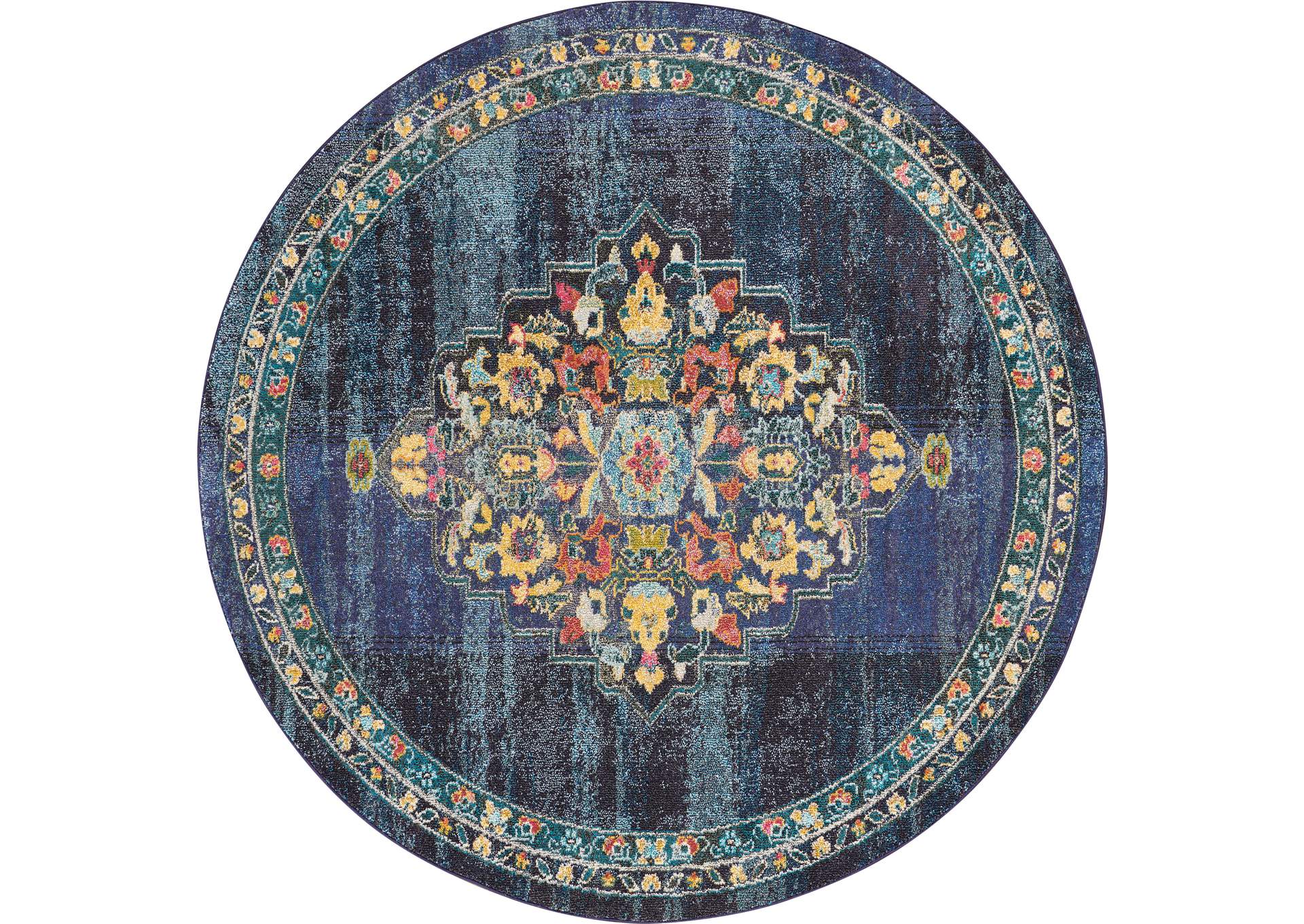Nourison Passionate PST01 Dark Blue Multicolor 8' Round Large Rug,Nourison
