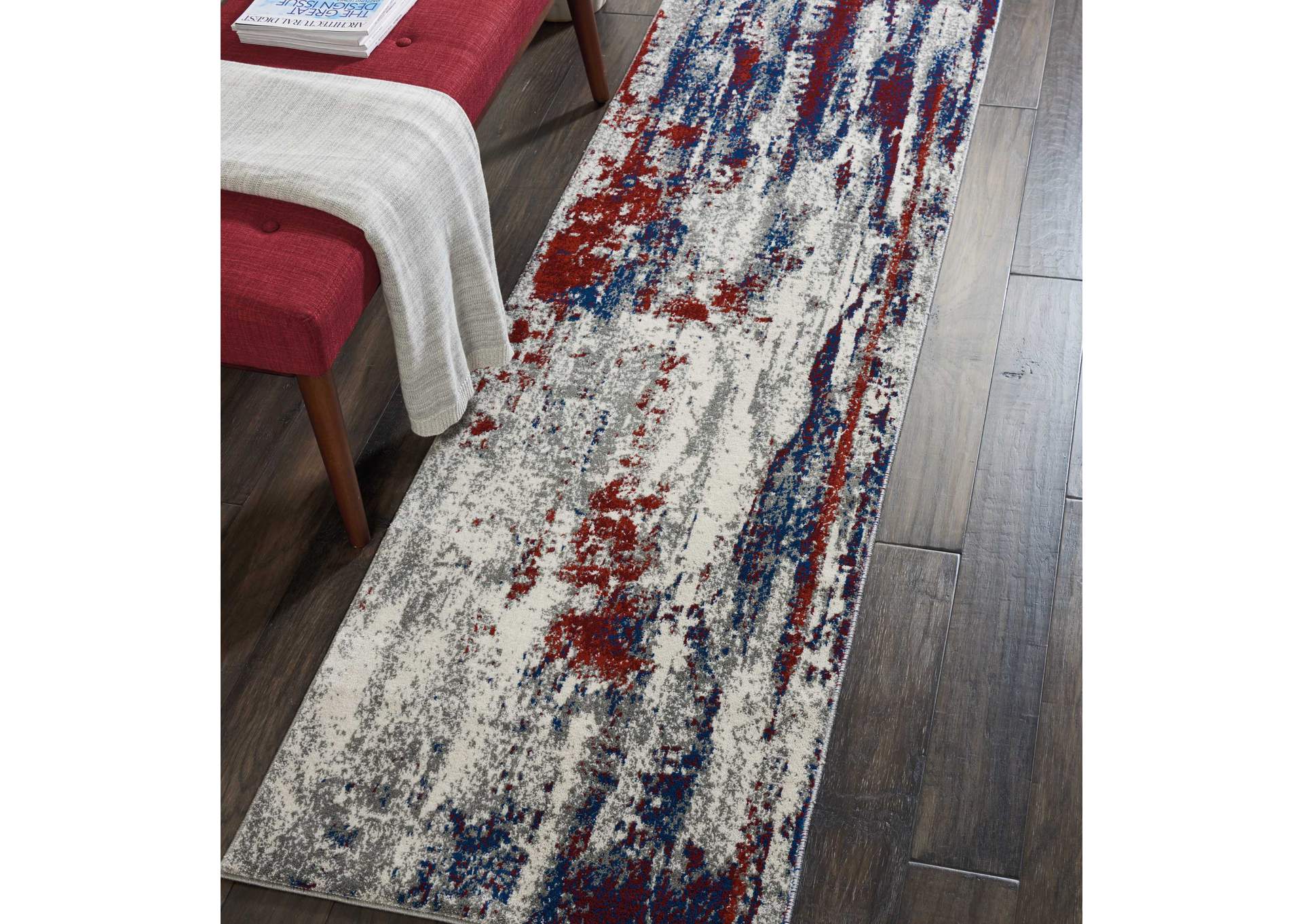 Nourison Maxell MAE15 Red and Blue 8' Runner Hallway Rug,Nourison