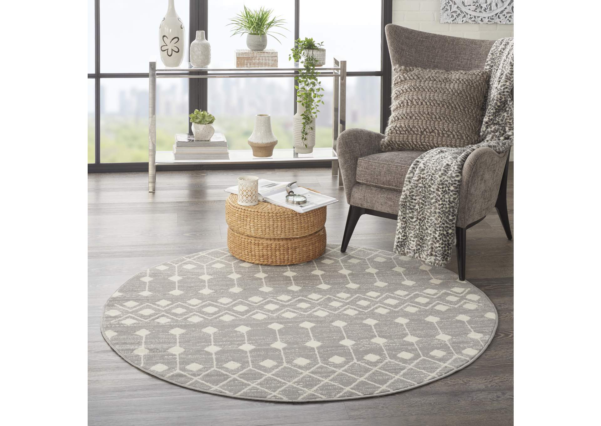 Nourison Grafix 5' Round Grey Area Rug,Nourison