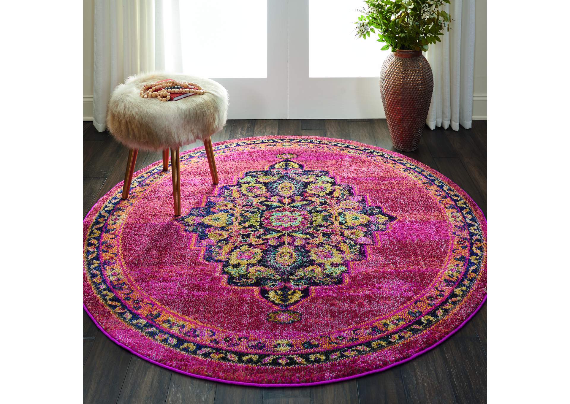 Nourison Passionate PST01 Pink Multicolor 5' Round Boho Area Rug,Nourison