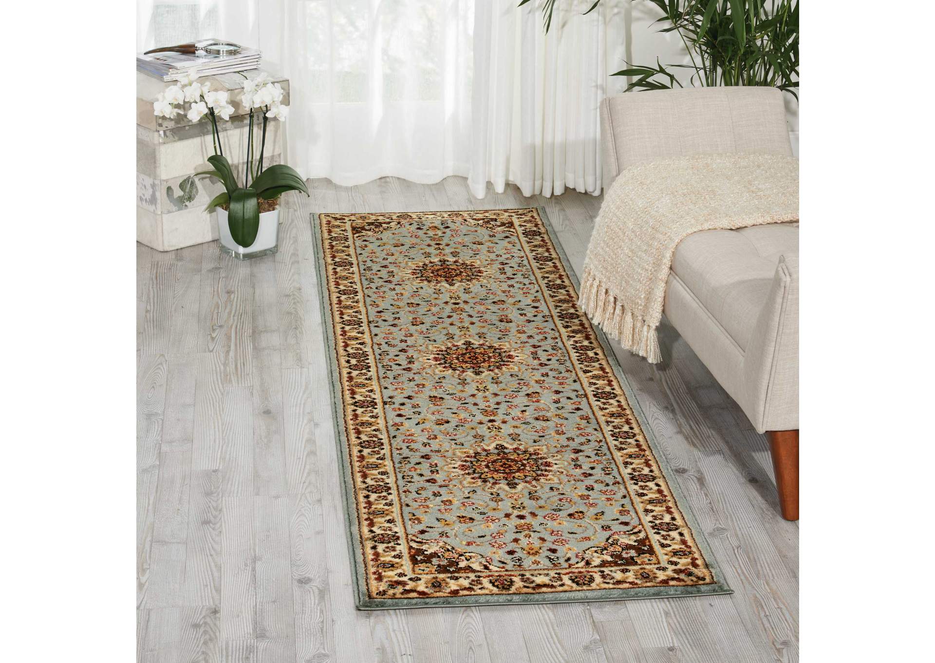 Nourison Delano DEL04 Blue 8' Runner Hallway Rug,Nourison