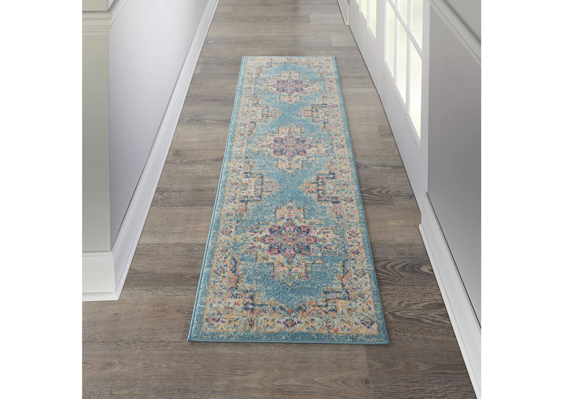 Nourison Passion 8' Runner Ivory Light Blue Area Rug,Nourison