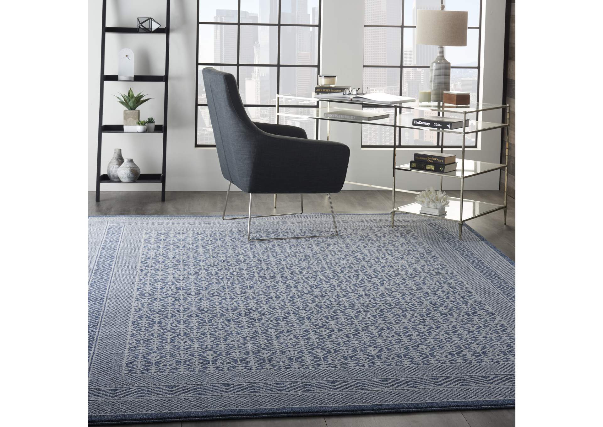 Nourison Palermo 7' x 10' Blue and Grey Distressed Bohemian Area Rug,Nourison
