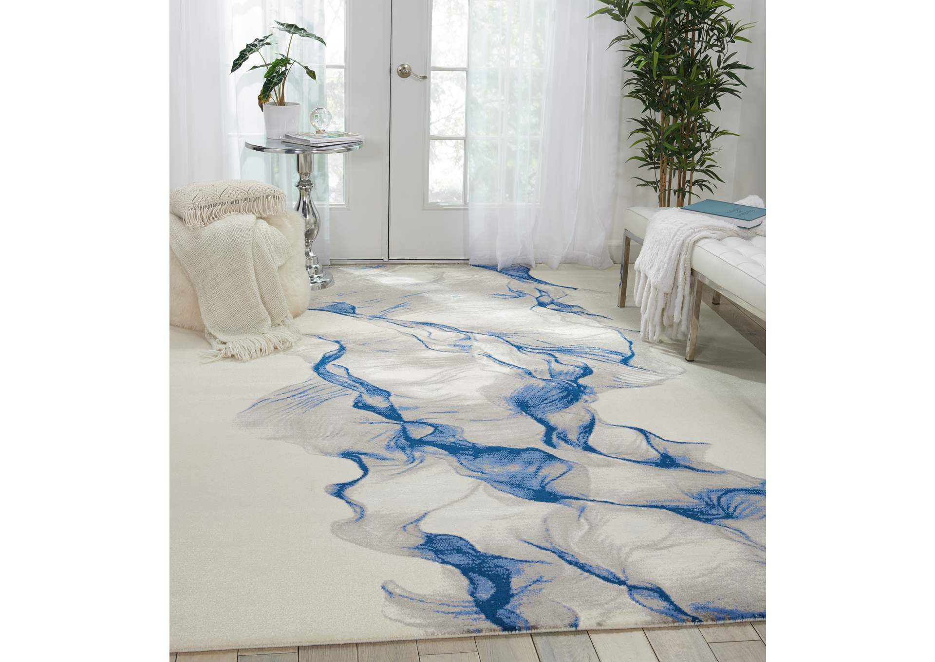 Nourison Twilight TWI27 Ivory and Blue 8'x10' Large Rug,Nourison