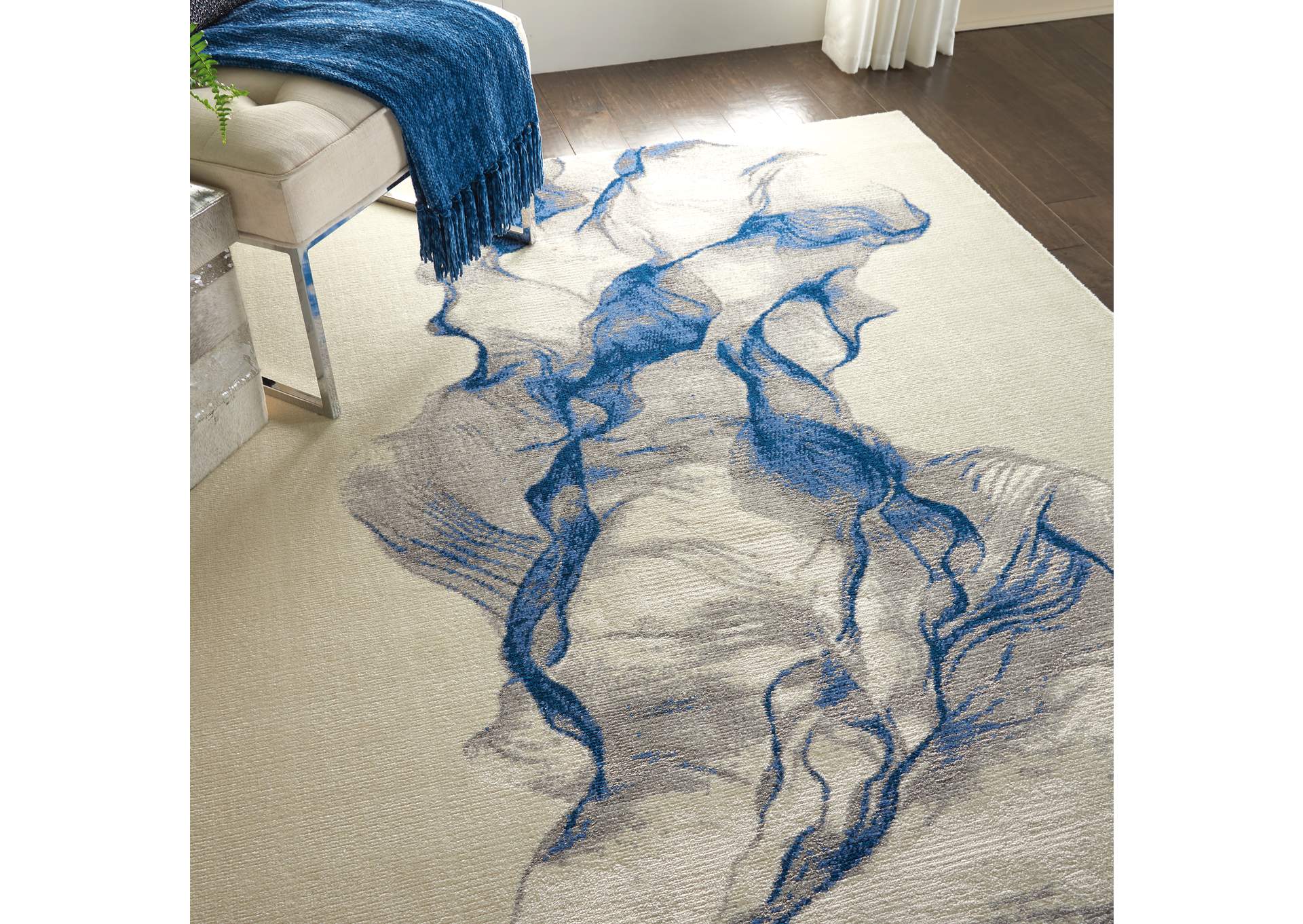 Nourison Twilight TWI27 Ivory and Blue 6'x8' Contemporary Area Rug,Nourison