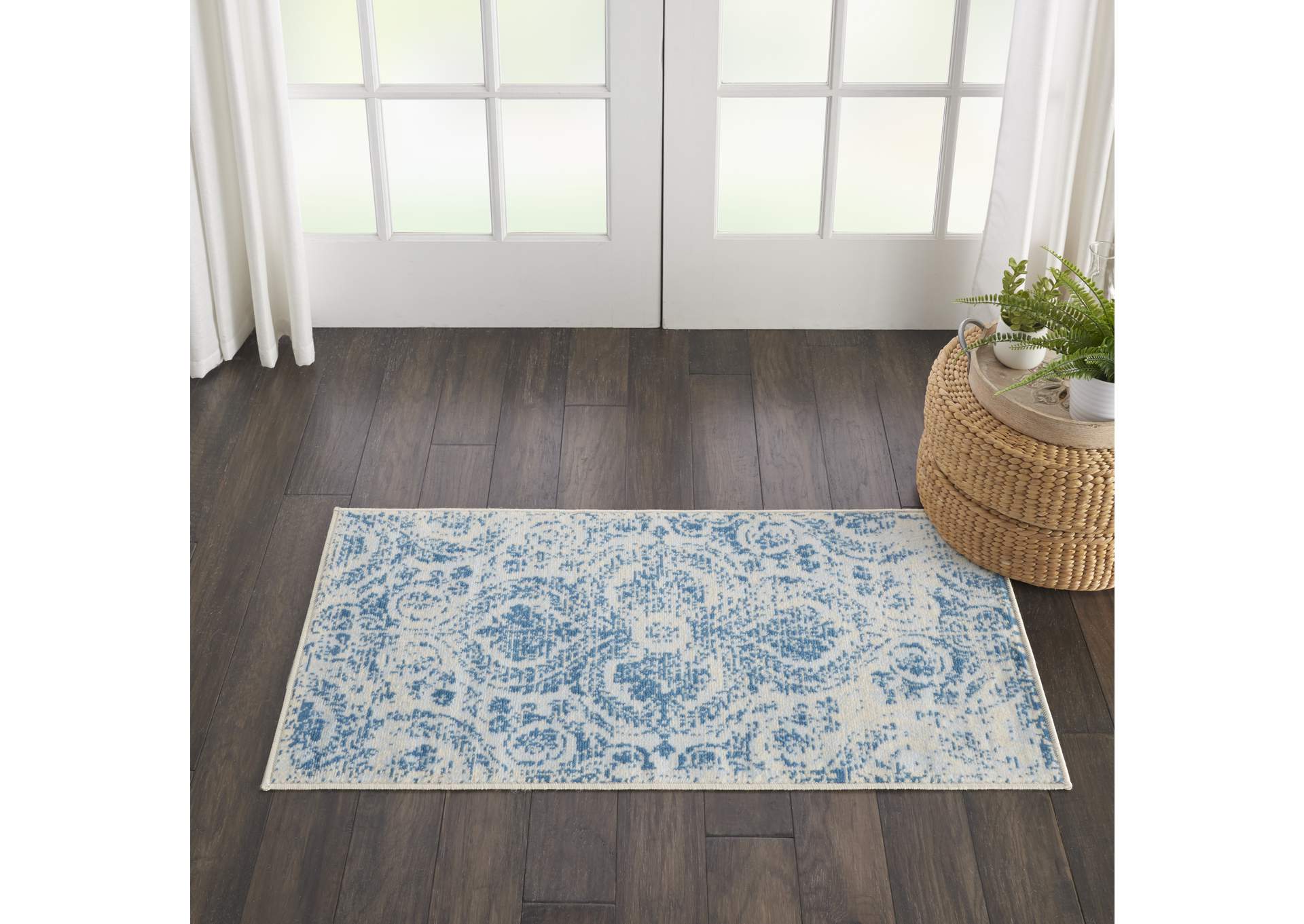 Nourison Jubilant 2' x 4' Small Teal Blue Damask Area Rug,Nourison