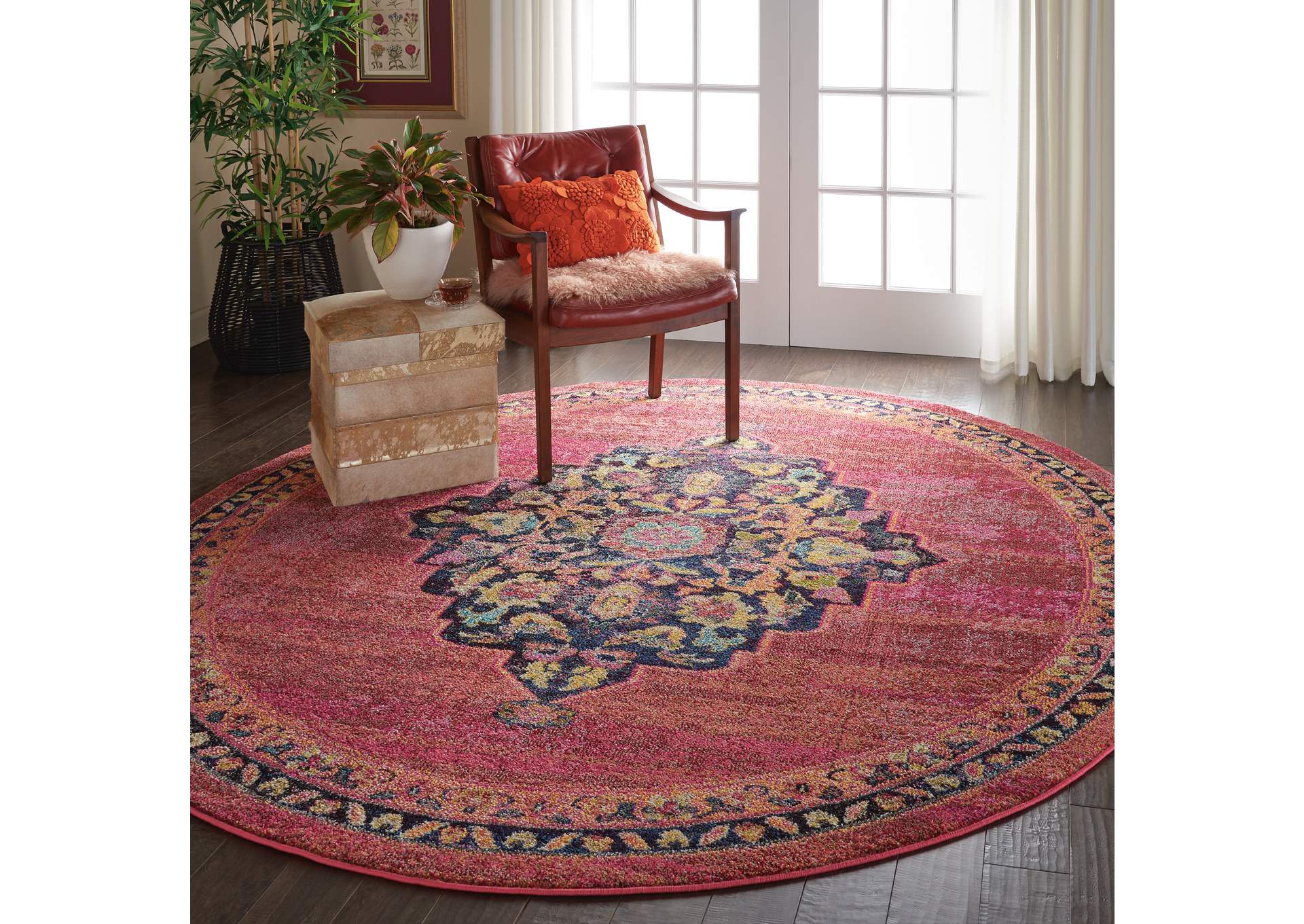Nourison Passionate PST01 Pink Multicolor 8' Round Large Rug,Nourison