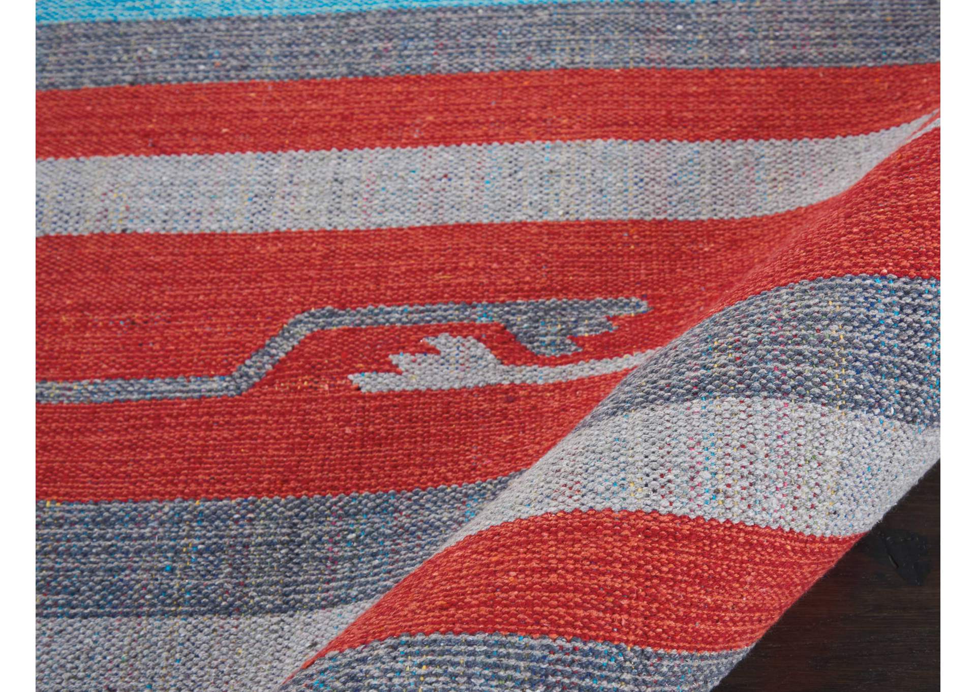 Nourison Baja BAJ01 Grey and Red 8' Runner Flat Weave Hallway Rug,Nourison