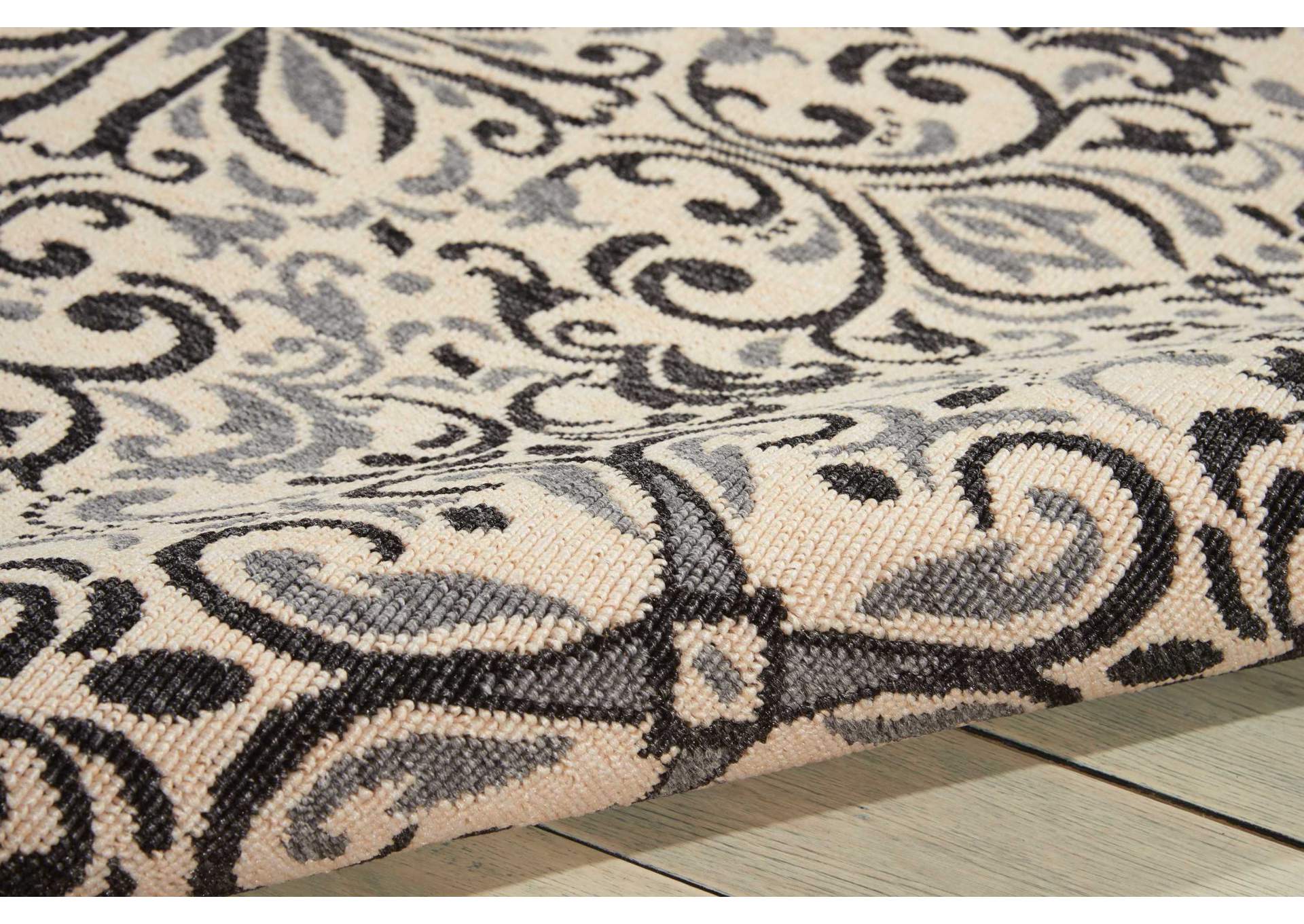 Nourison Caribbean CRB12 White and Black 8' Runner Hallway Rug,Nourison