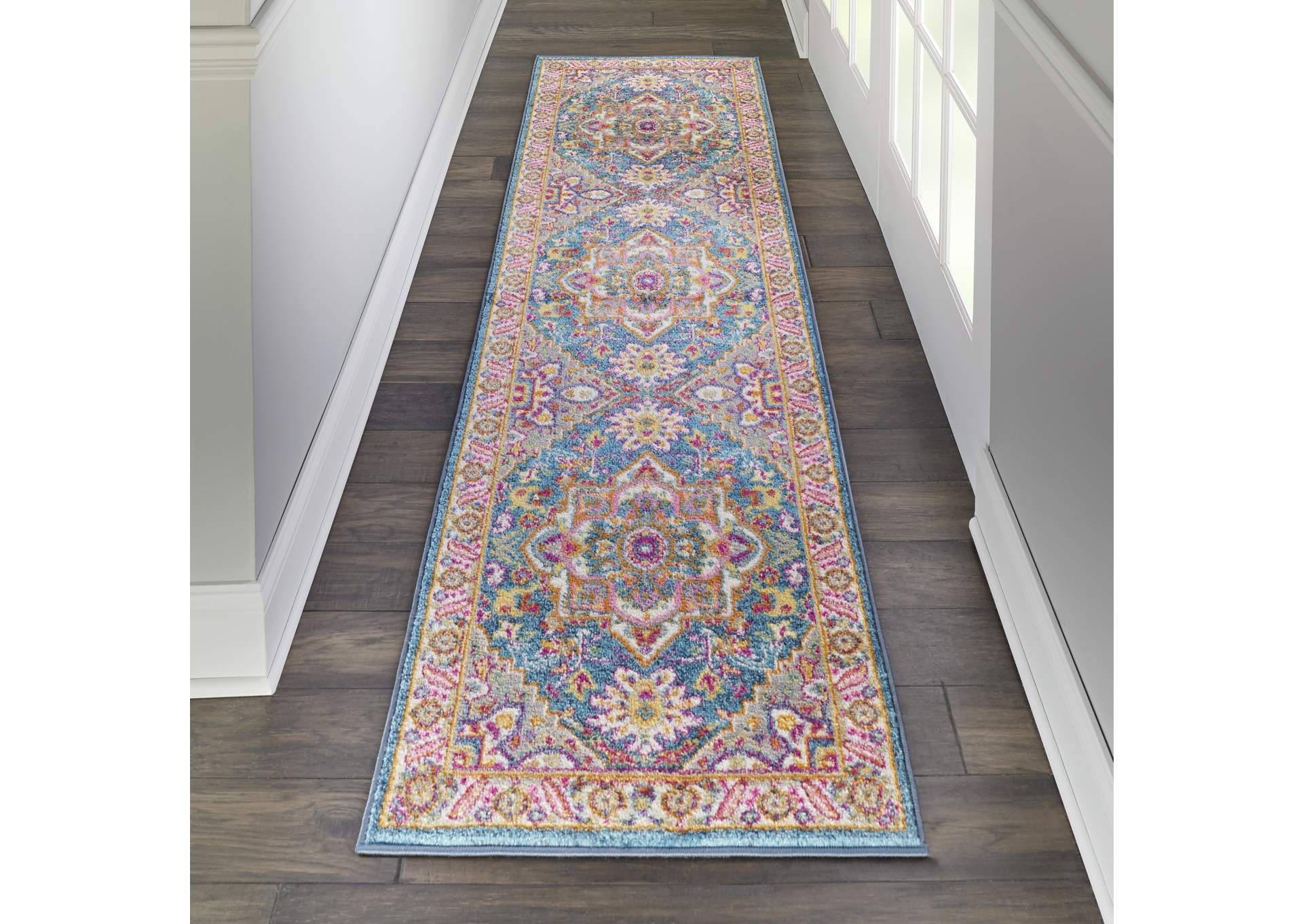 Nourison Passion PSN20 Teal Multicolor 6' Runner Hallway Rug,Nourison