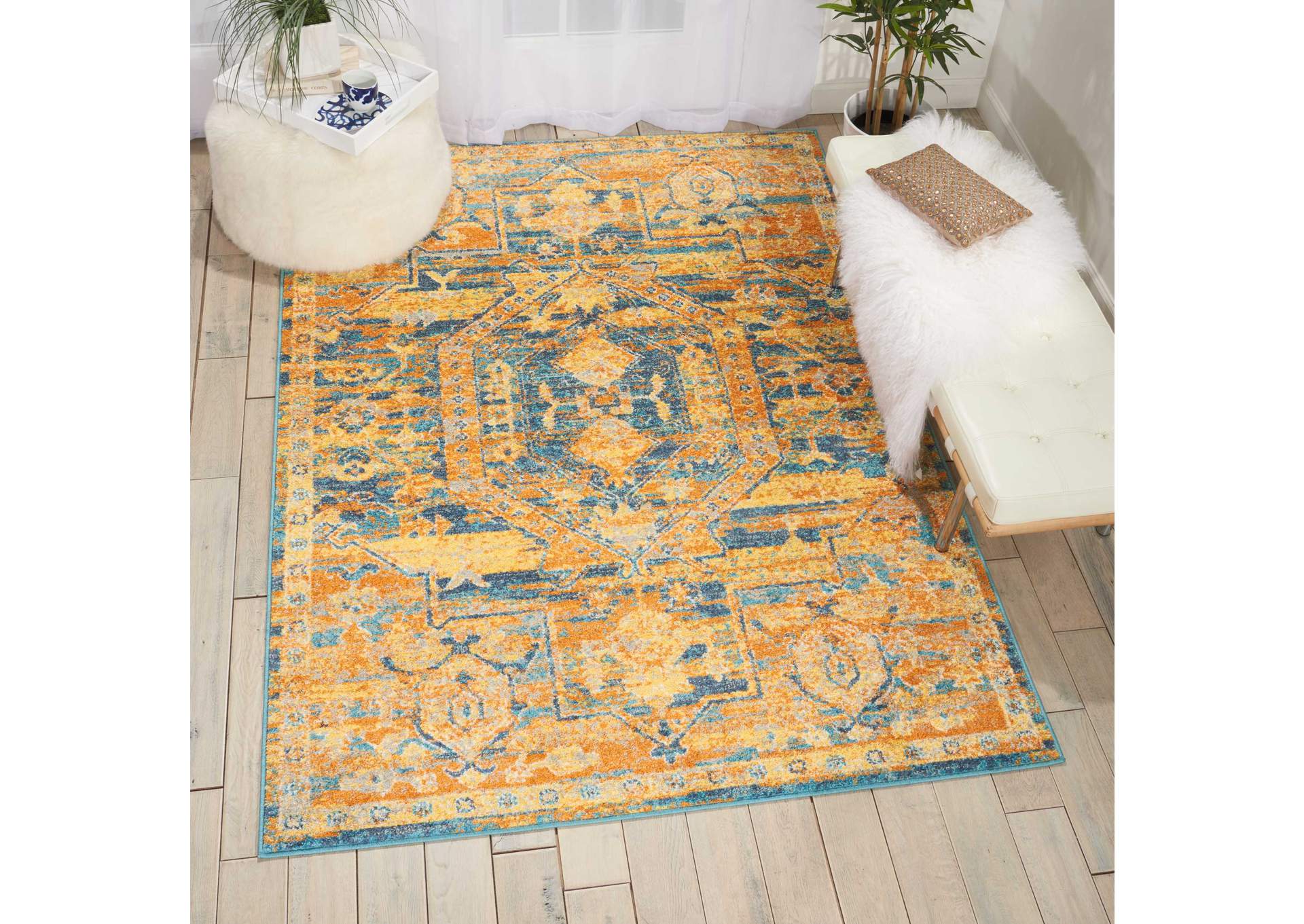 Nourison Passion PSN07 Orange and Blue 4'x6' Turkish Area Rug,Nourison