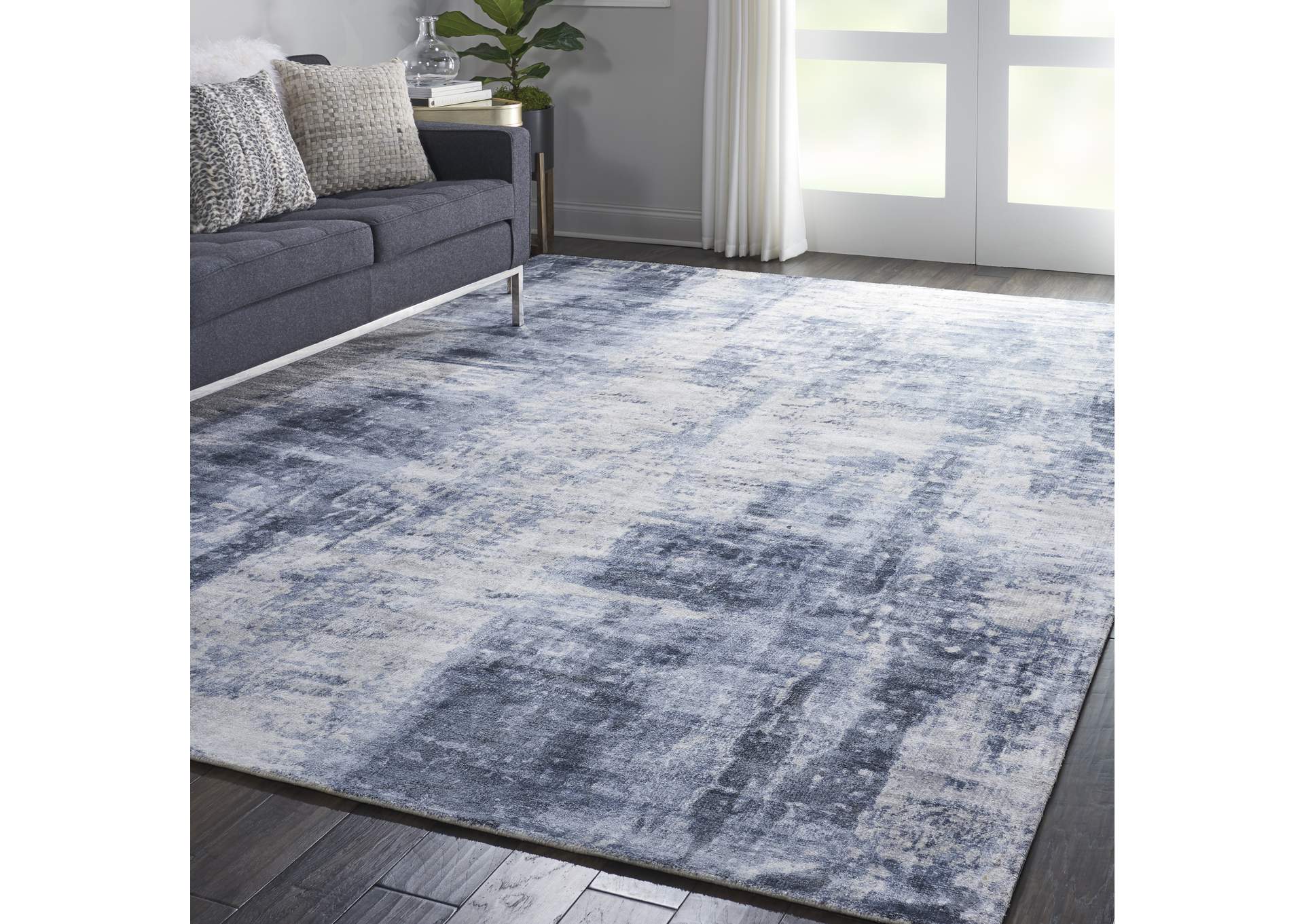 kathy ireland Home Safari Dreams KI372 Slate Blue and White 8'x11' Oversized Rug,Nourison