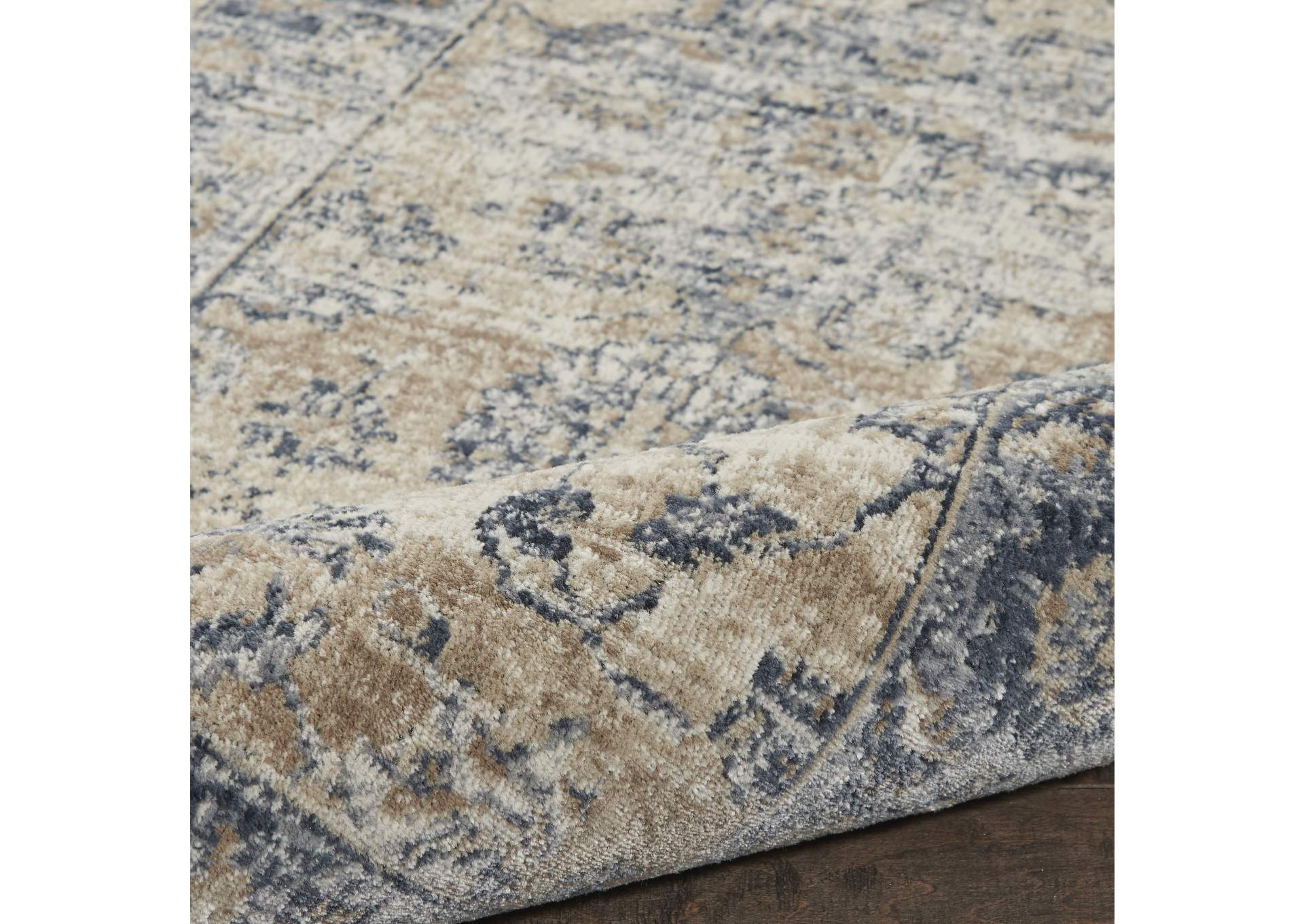 Malta by kathy ireland Home MAI13 Blue/Ivory 8' Runner Area Rug,Nourison