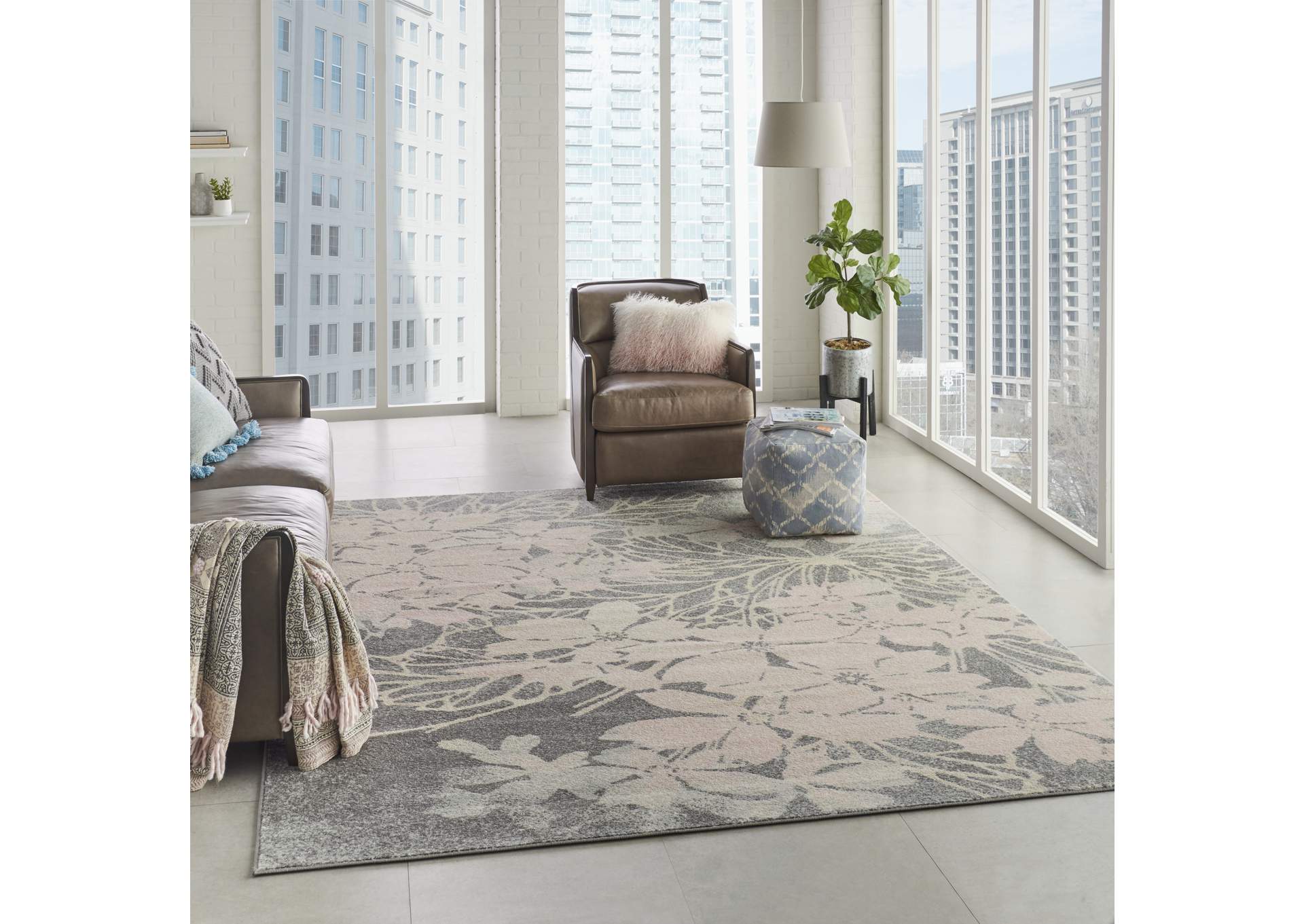 Nourison Tranquil TRA08 Pink and Grey 8'x10' Large Rug,Nourison