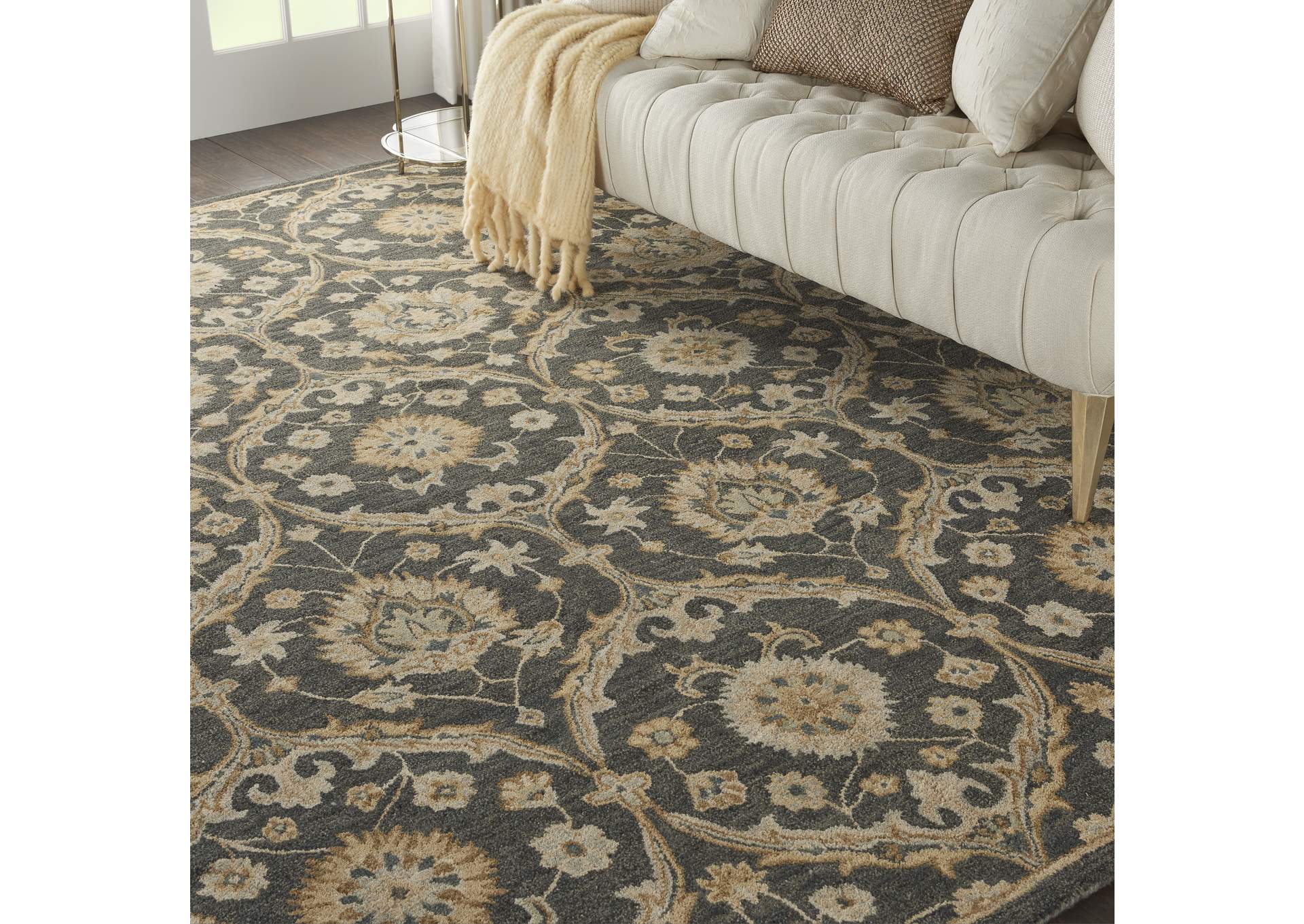 Nourison Jazmine JAZ03 Dark Blue and Gold 8'x10' Large Wool Rug,Nourison