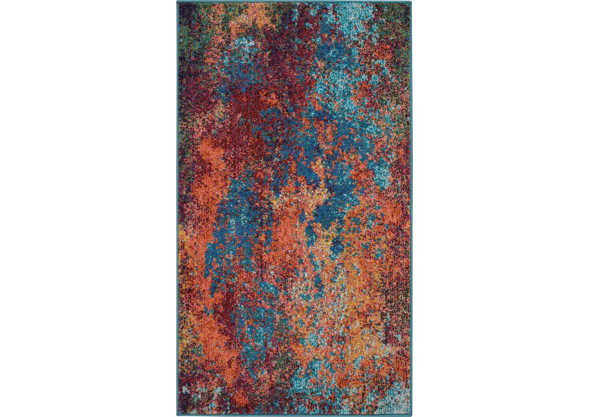 Nourison Celestial 3'x5' Blue and Red Colorful Area Rug,Nourison