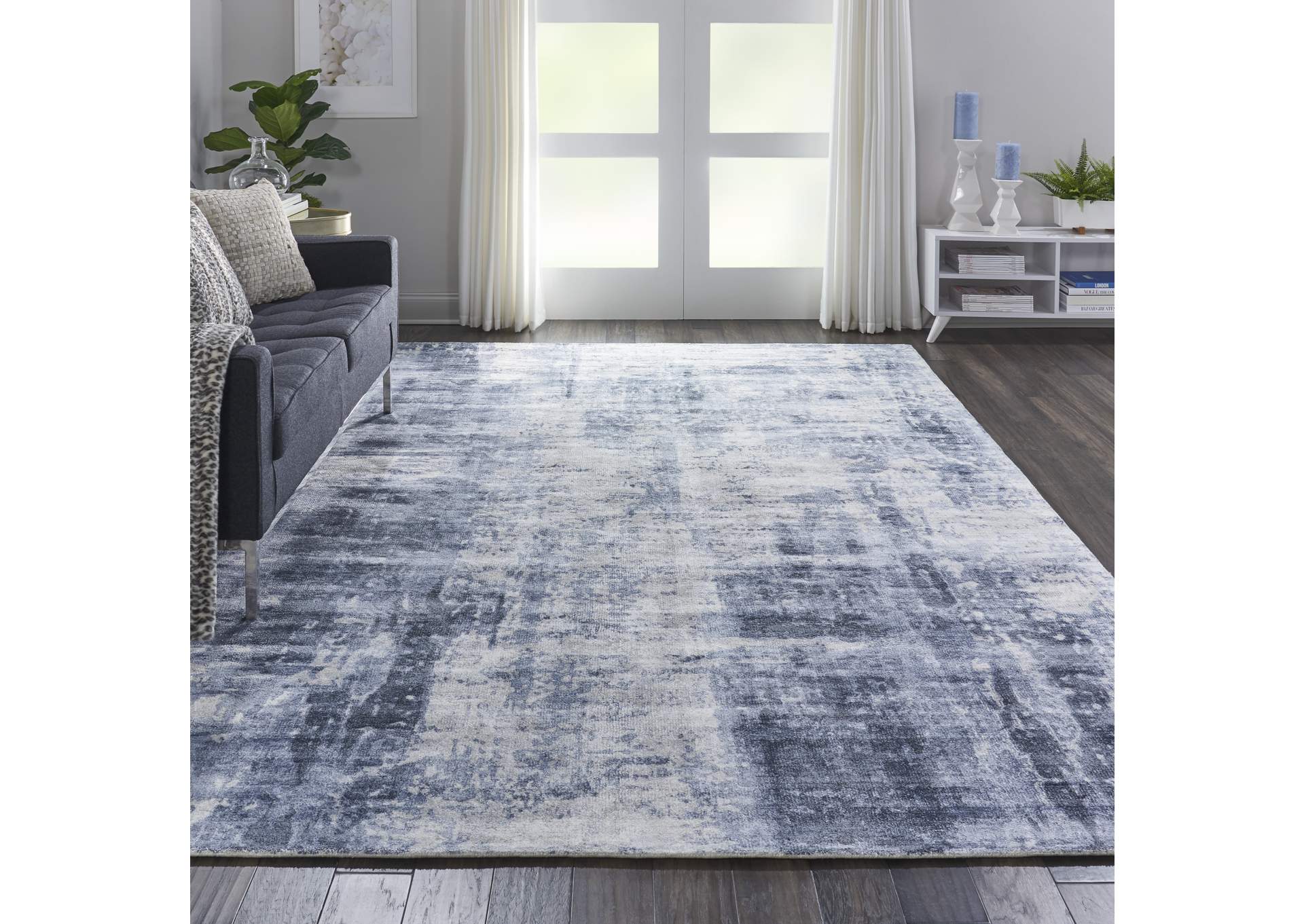 kathy ireland Home Safari Dreams KI372 Slate Blue and White 8'x11' Oversized Rug,Nourison