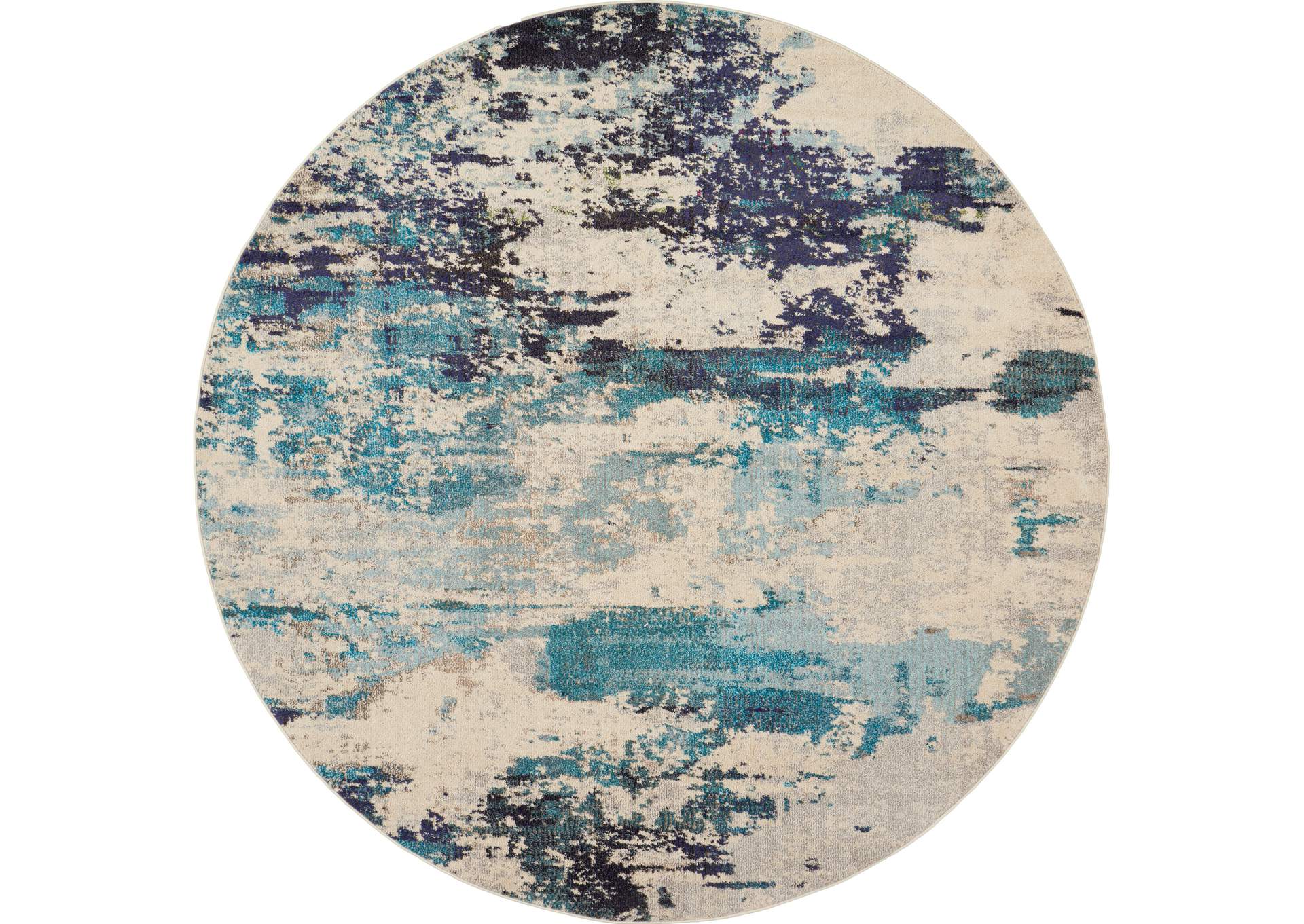 Nourison Celestial CES02 Blue and White 8' Round Large Rug,Nourison