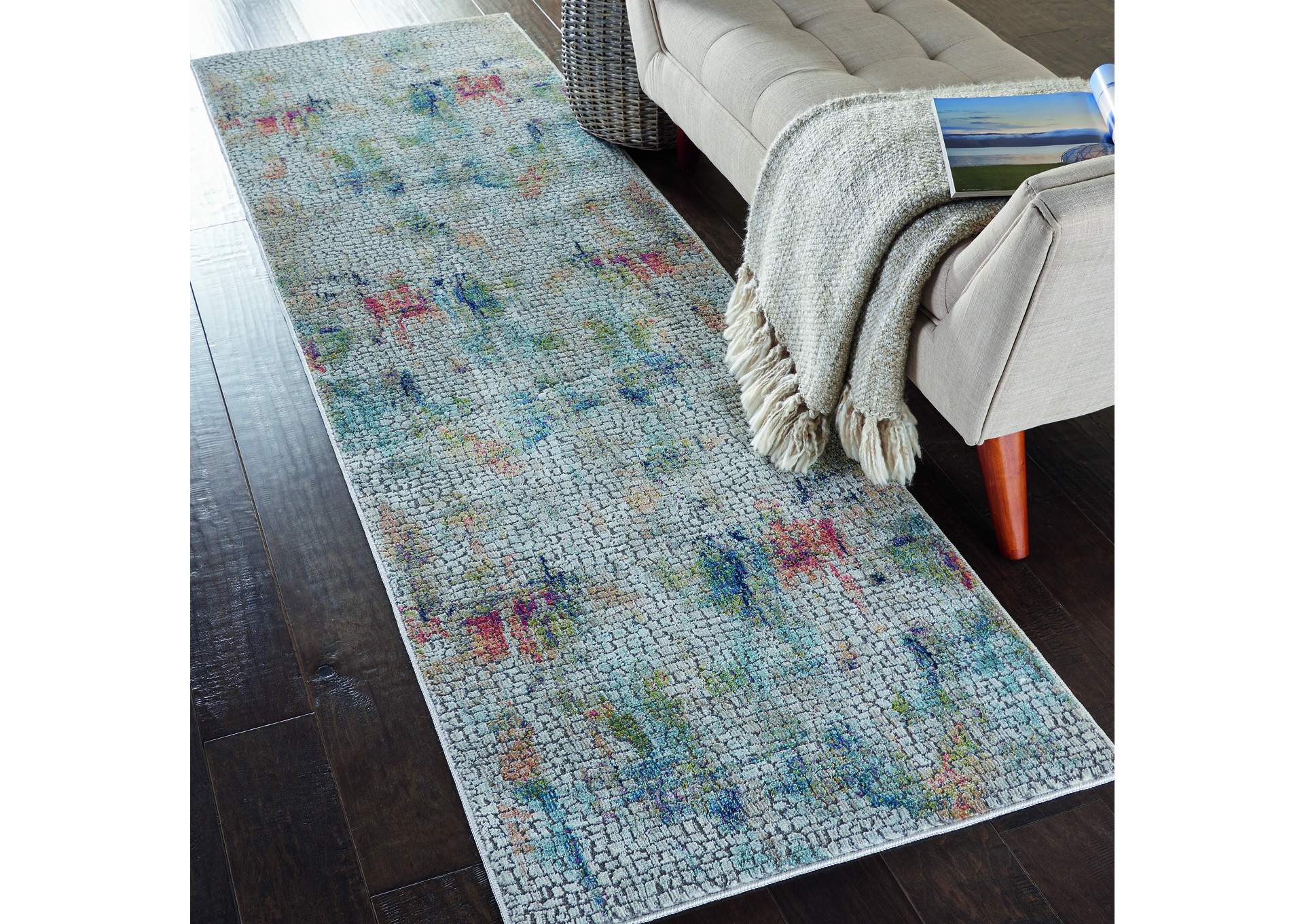 Nourison Ankara Global ANR09 White Multicolor 8' Runner Textured Hallway Rug,Nourison