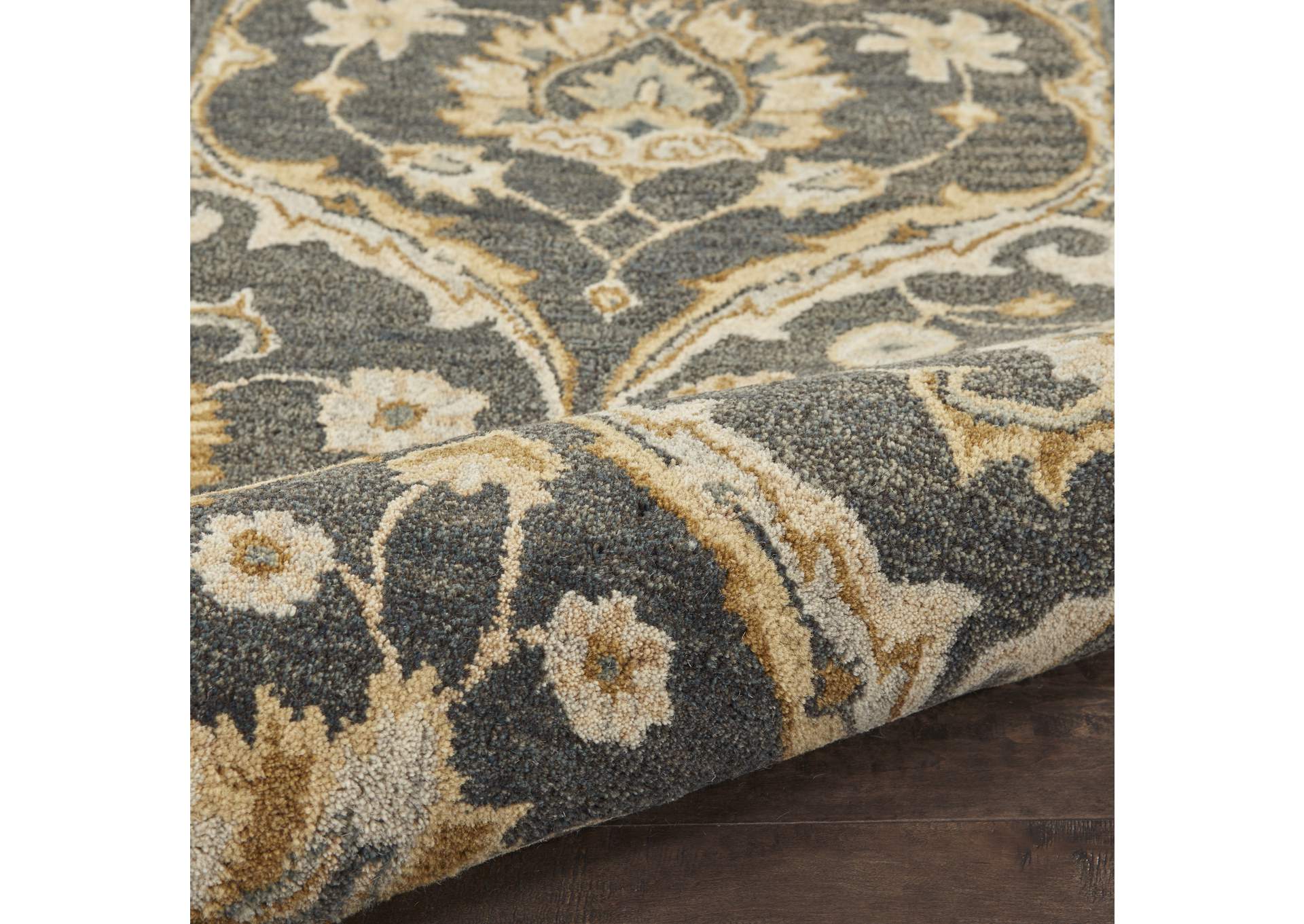 Nourison Jazmine JAZ03 Dark Blue and Gold 10' Runner Wool Hallway Rug,Nourison