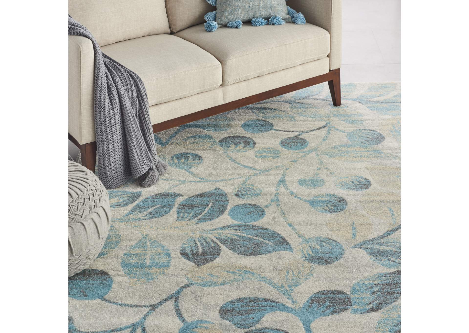 Nourison Tranquil TRA03 Turquoise and Beige 9'x12' Oversized Rug,Nourison
