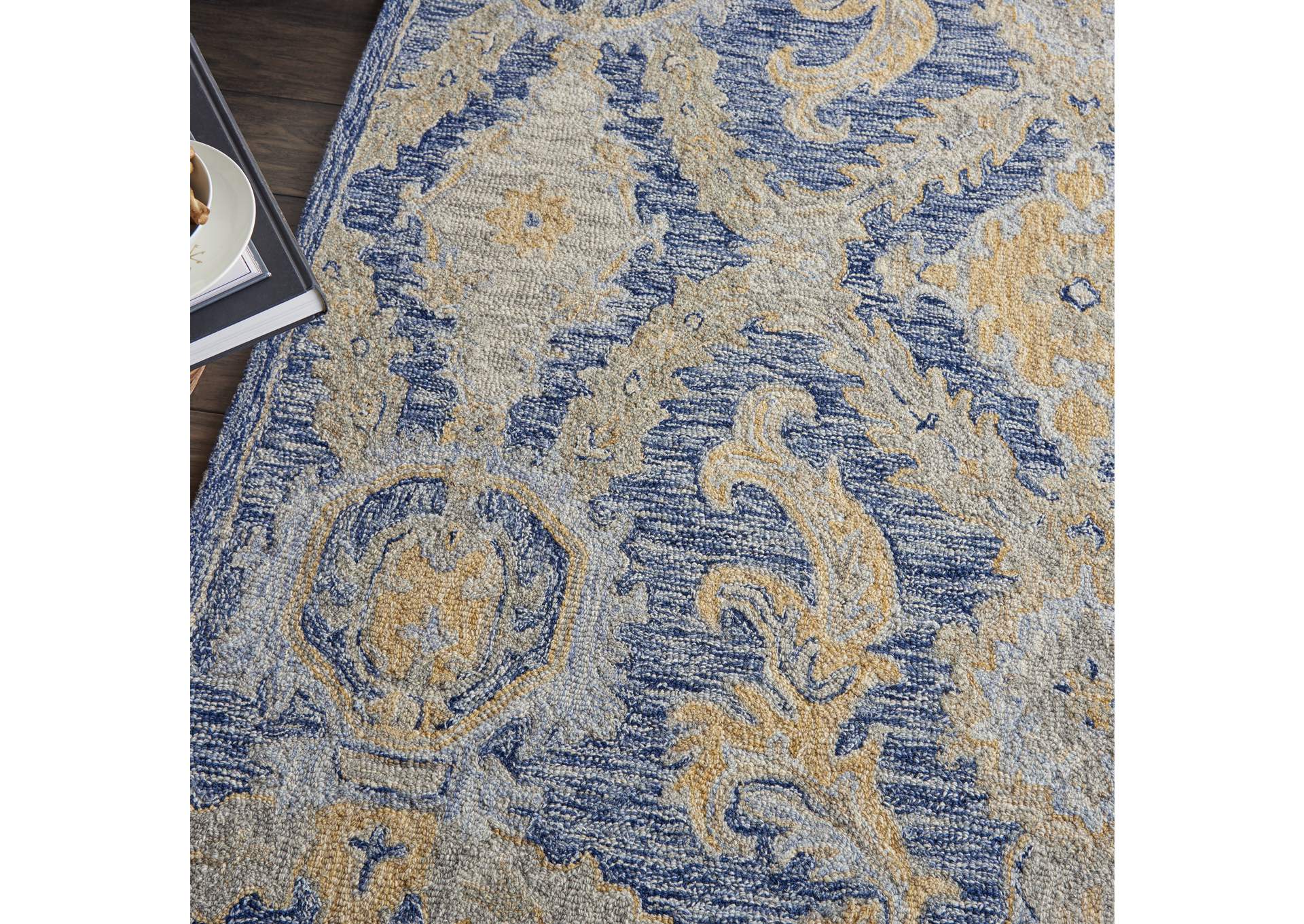 Nourison Azura AZM03 Navy and Gold 5'x8' Farmhouse Area Rug,Nourison