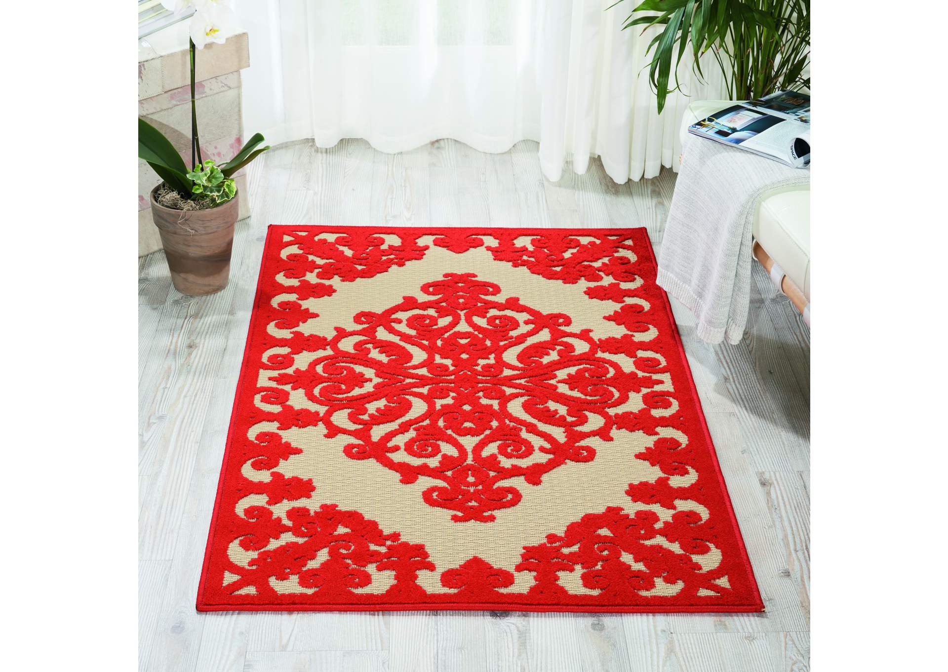 Nourison Aloha ALH12 Red and White 3'x4' Indoor-outdoor Area Rug,Nourison