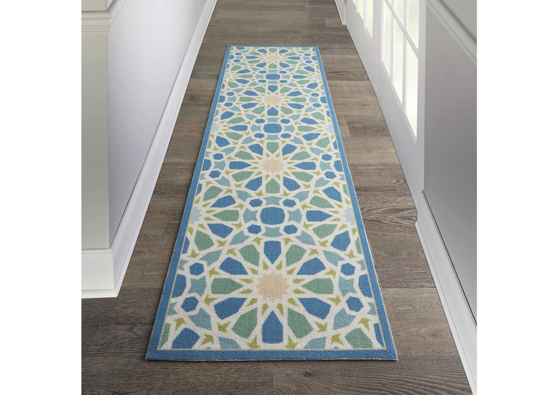 Nourison Sun N Shade SND29 Blue 8' Runner Hallway Rug,Nourison