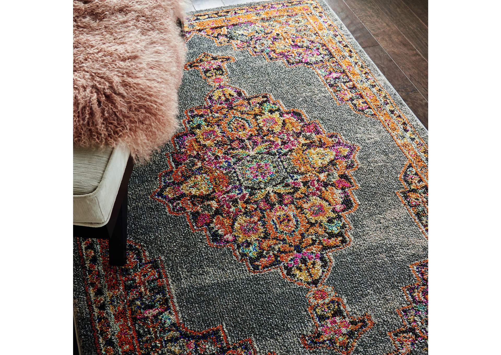 Nourison Passionate PST01 Grey Multicolor 4'x6' Persian Area Rug,Nourison