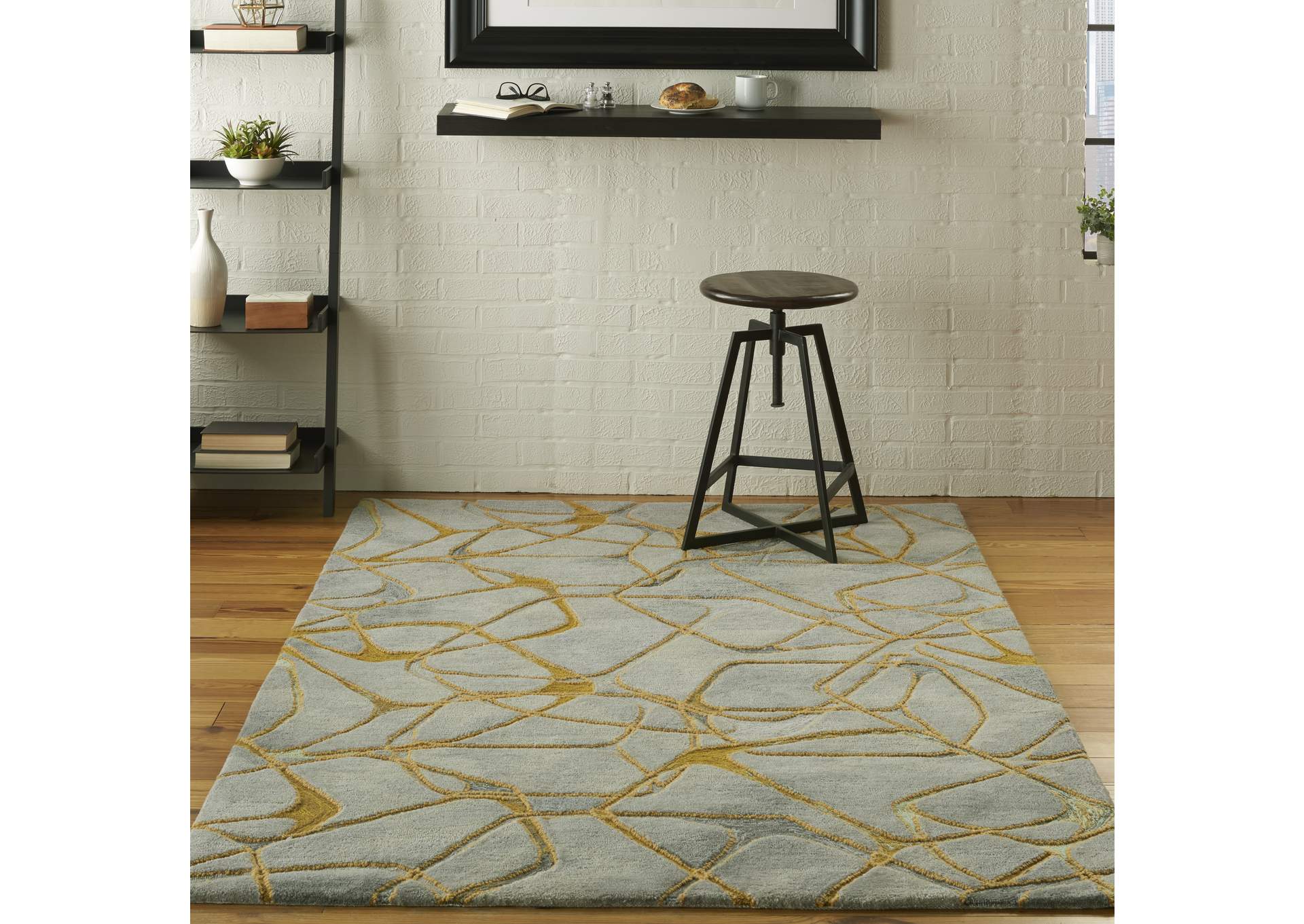 Nourison Symmetry SMM05 Gold and Grey 4'x6' Area Rug,Nourison