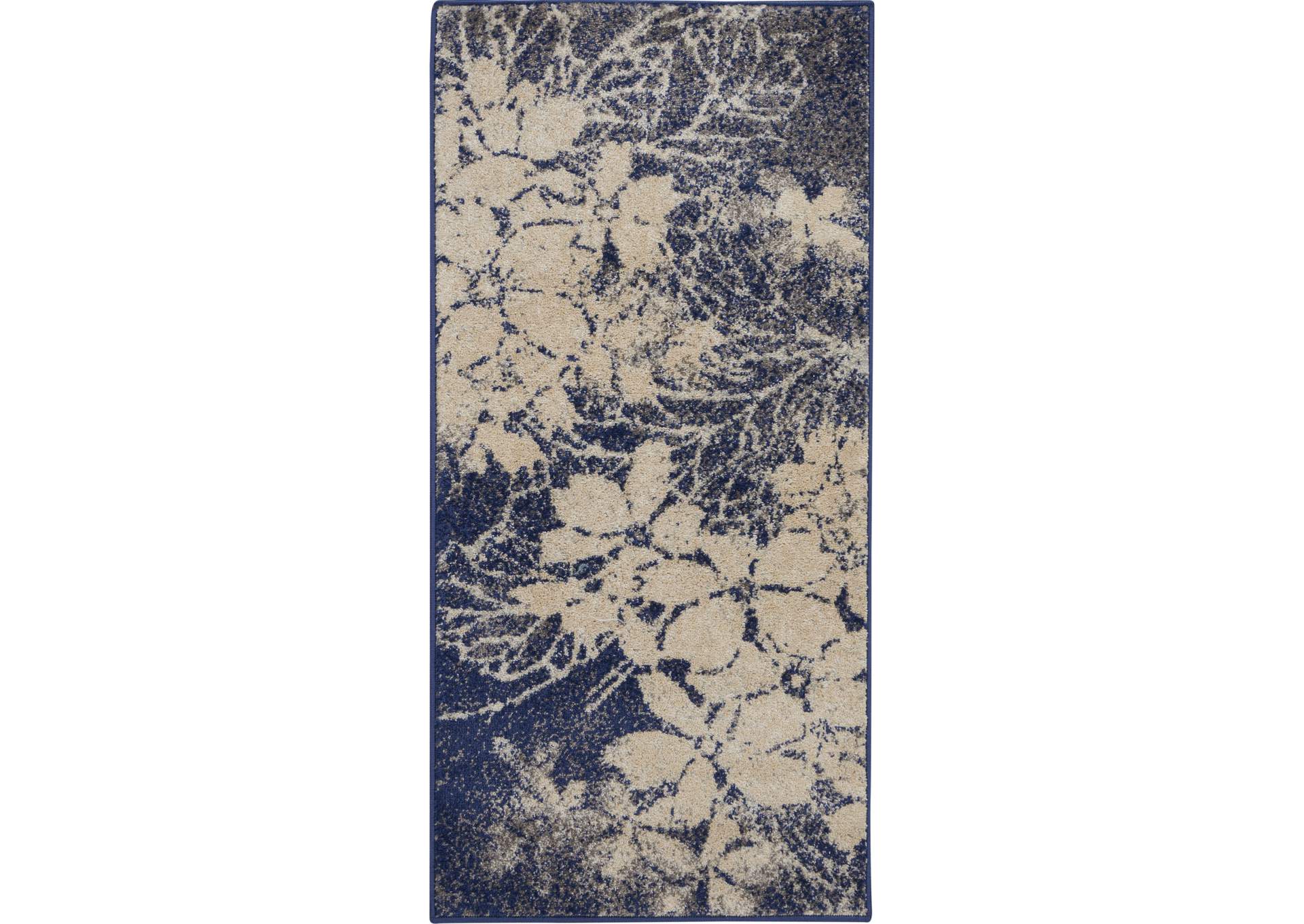 Nourison Tranquil 2'x4' Navy Blue and Grey Ombre Floral Small Rug,Nourison